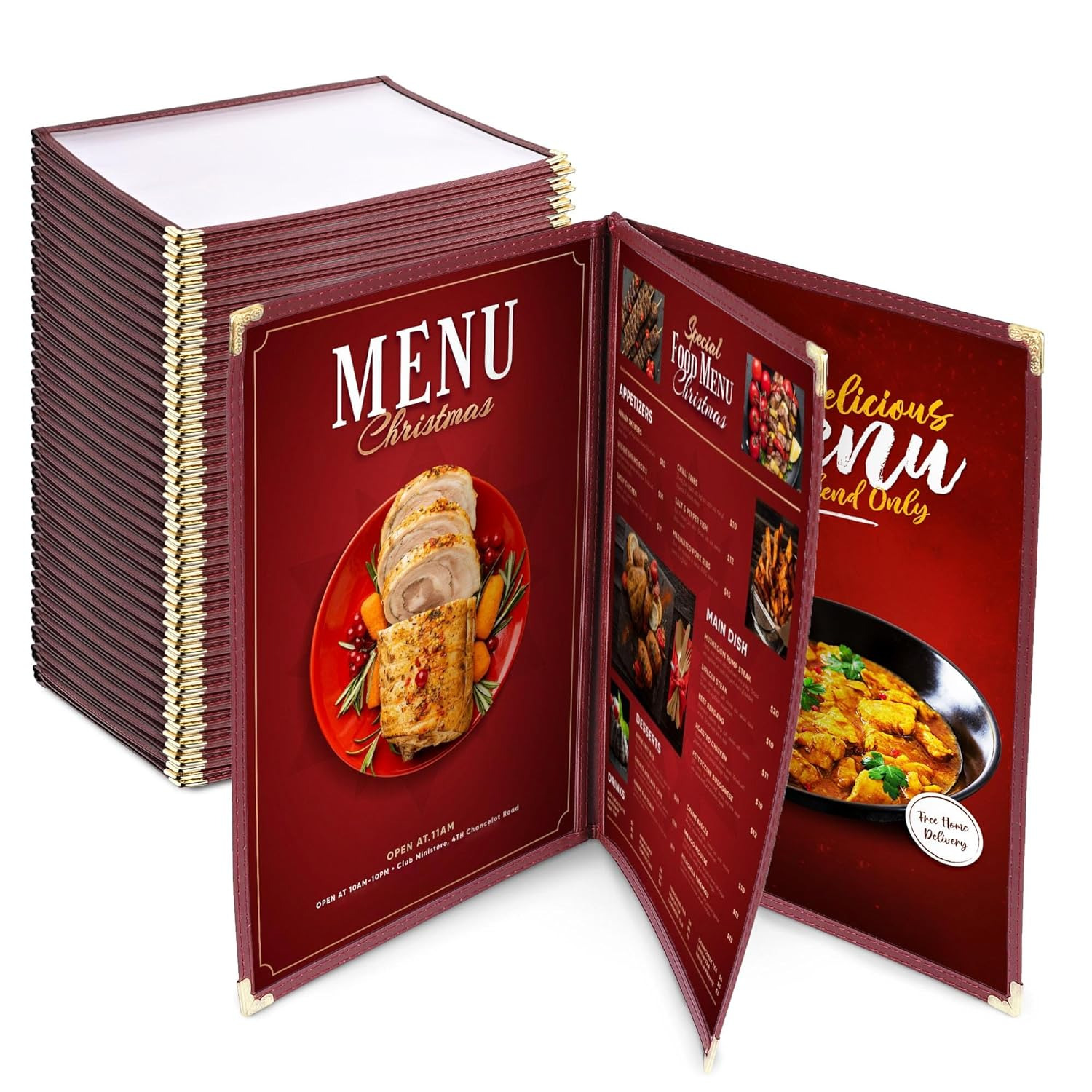 Wechef 30 Pack Restaurant Menu Covers 8.5 X 11 Book Style 3 Pages 6 Views Transp