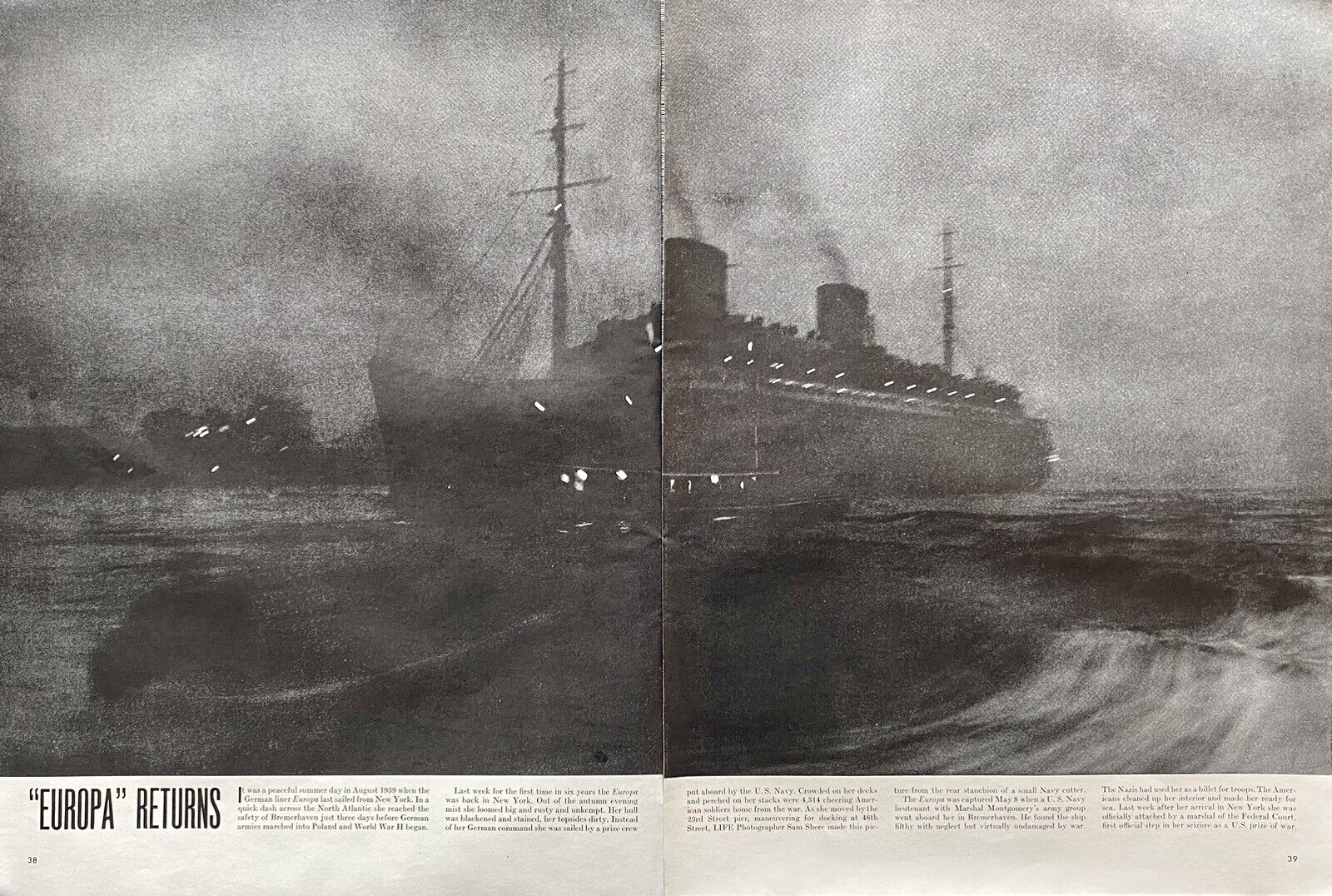 Vtg Print Page SS Europa Ocean Liner New York 1945 World War 2 Life Magazine