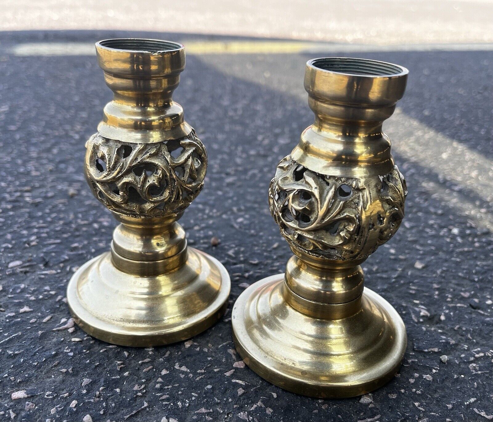 Two Vintage Brass Base Stands