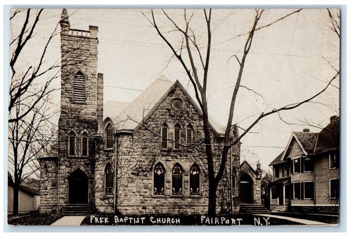 c1910's Free Baptist Church Clock Tower View Fairport NY RPPC Photo Postcard