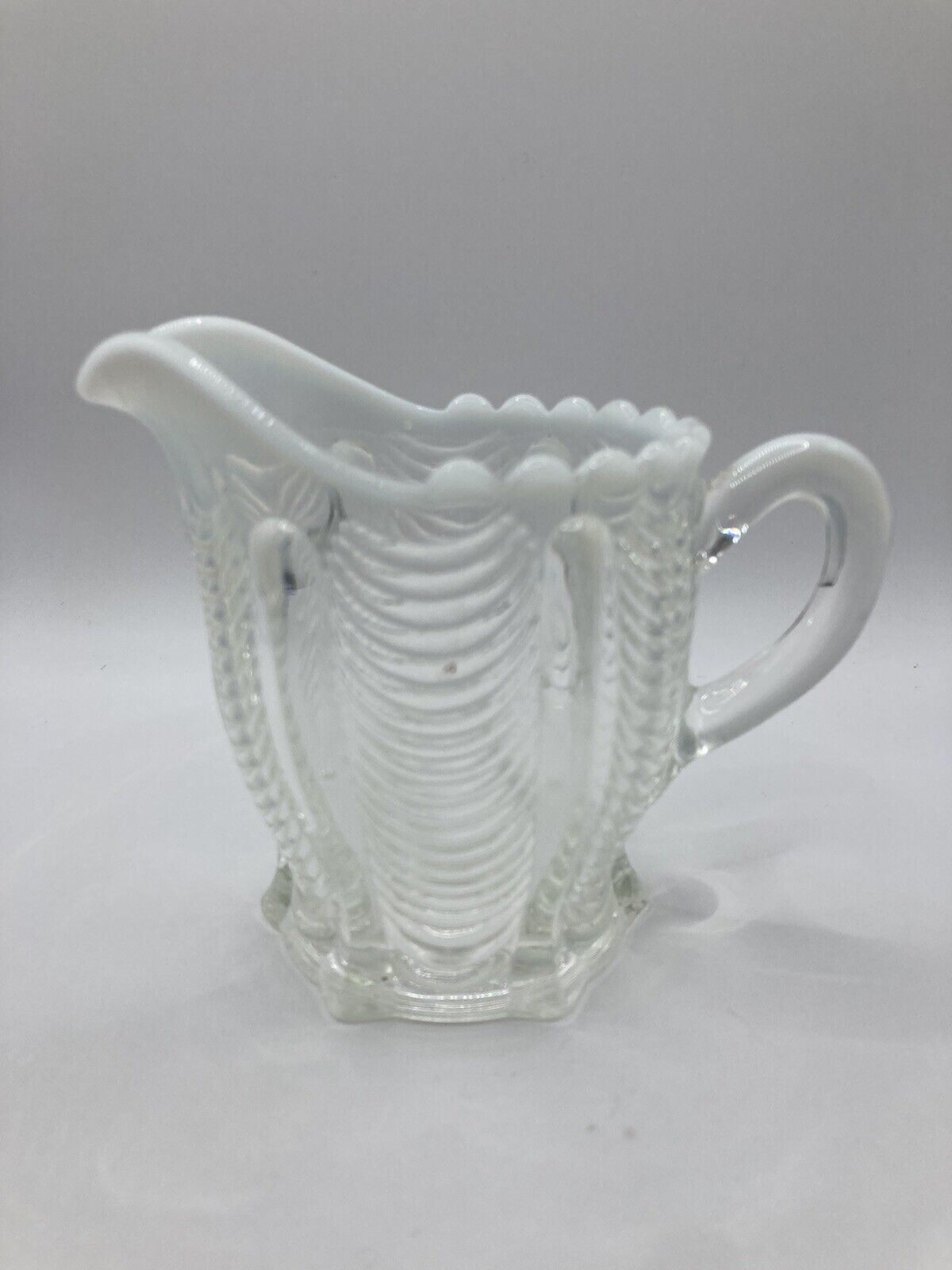 Antique Northwood Drapery Clear White Opalescent Scalloped Syrup Pitcher Creamer