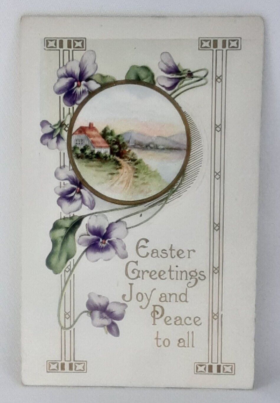 Easter Post Card Whitney Made Embossed Purple Flowers Unused Unposted