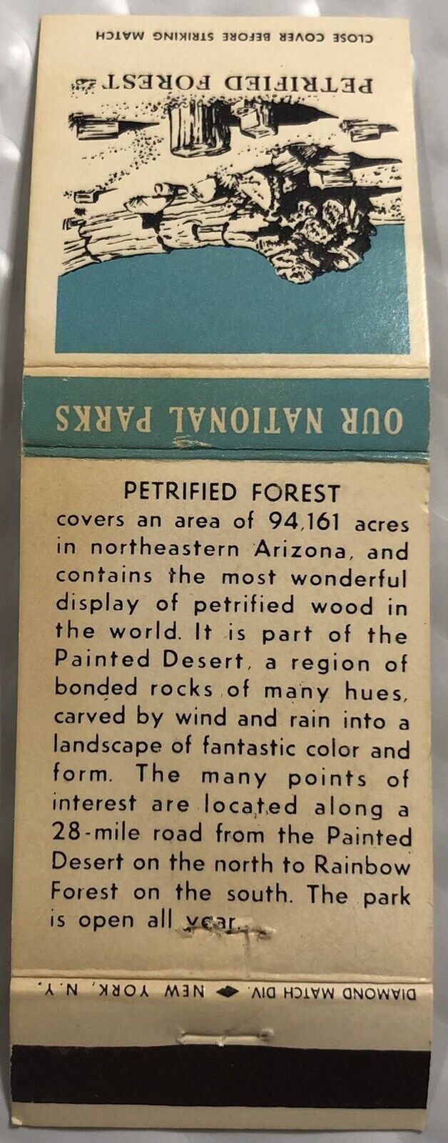 Vintage Front 20 Strike Matchbook Cover - Our National Parks Petrified Forrest