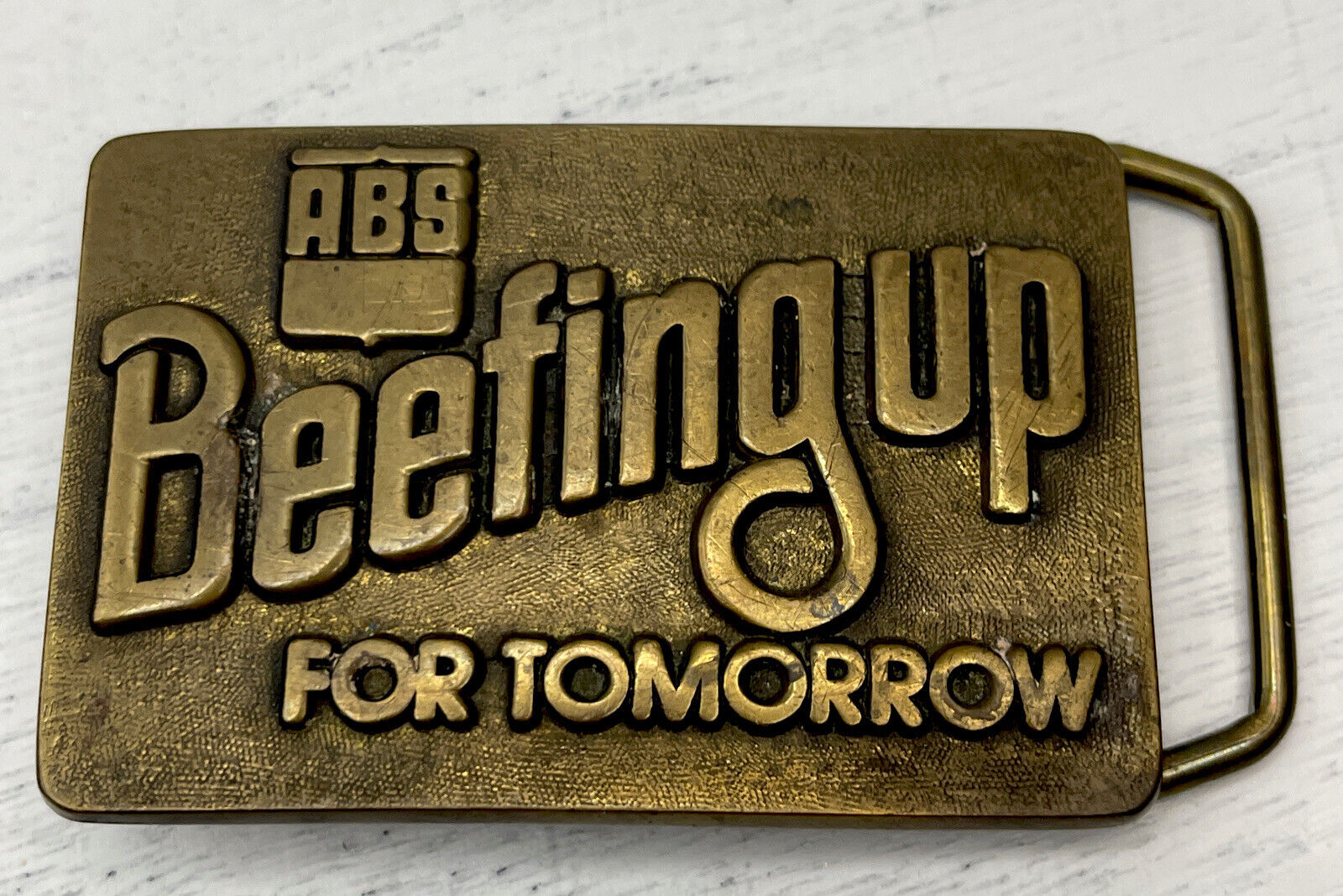 Vintage ABS Beefing Up for Tomorrow Belt Buckle Western BTS 1979 - Solid Brass
