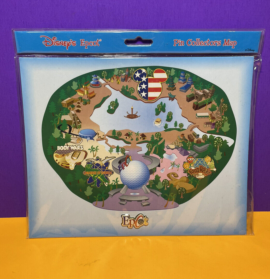 Vintage 2001 Walt Disney World Epcot Park Pin Map W/ 1 Pin RARE