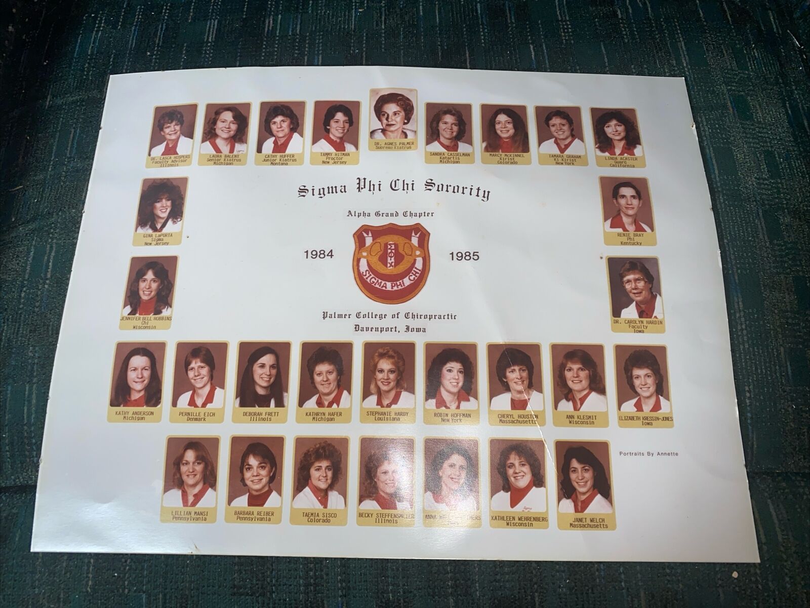 1984-85 Palmer College Davenport Iowa PHI SIGMA CHI Fraternity Photograph 14x11