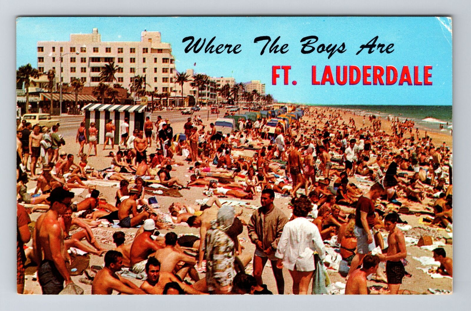 Fort Lauderdale FL-Florida Busy Beach during Eater Vacation 1971 Old Postcard