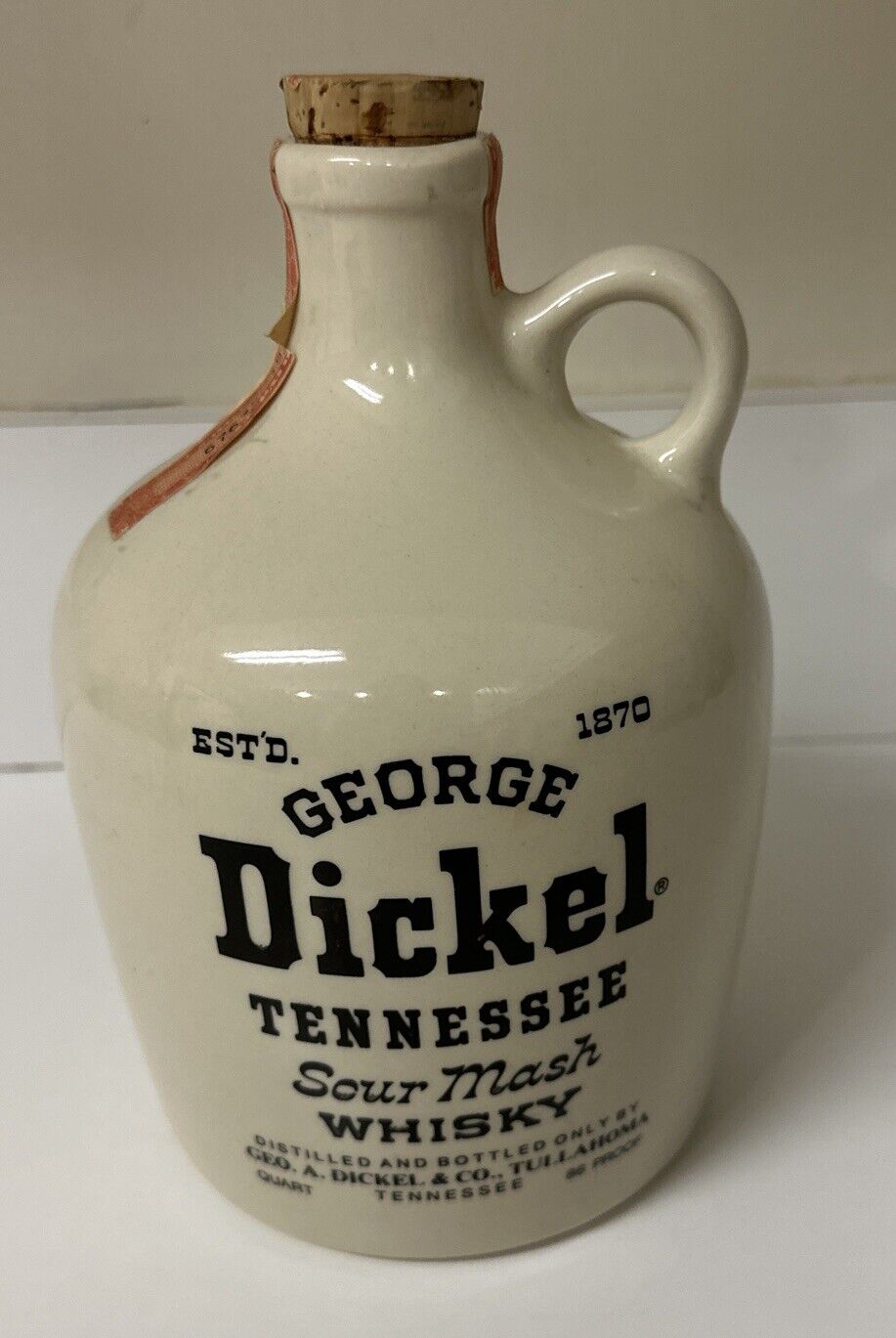 Vintage George Dickel Tennessee Sour Mash Whiskey Jug 1976 W/Cork #1 in A series