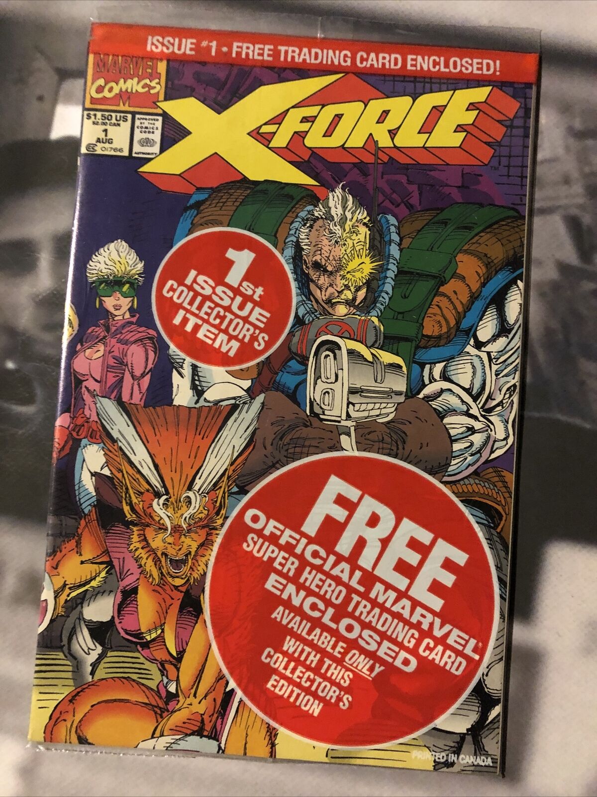 X-FORCE 1 NM  (9.4) 2nd DEADPOOL, CABLE CARD,  POLYBAG,  RARE NEWSSTAND  B2