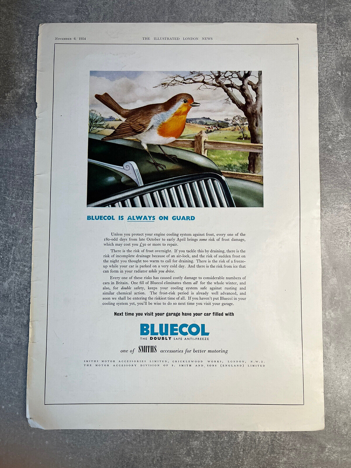Smith's Bluecol Anti-Freeze - Vintage Advertising - Original Advert - Nov 1954