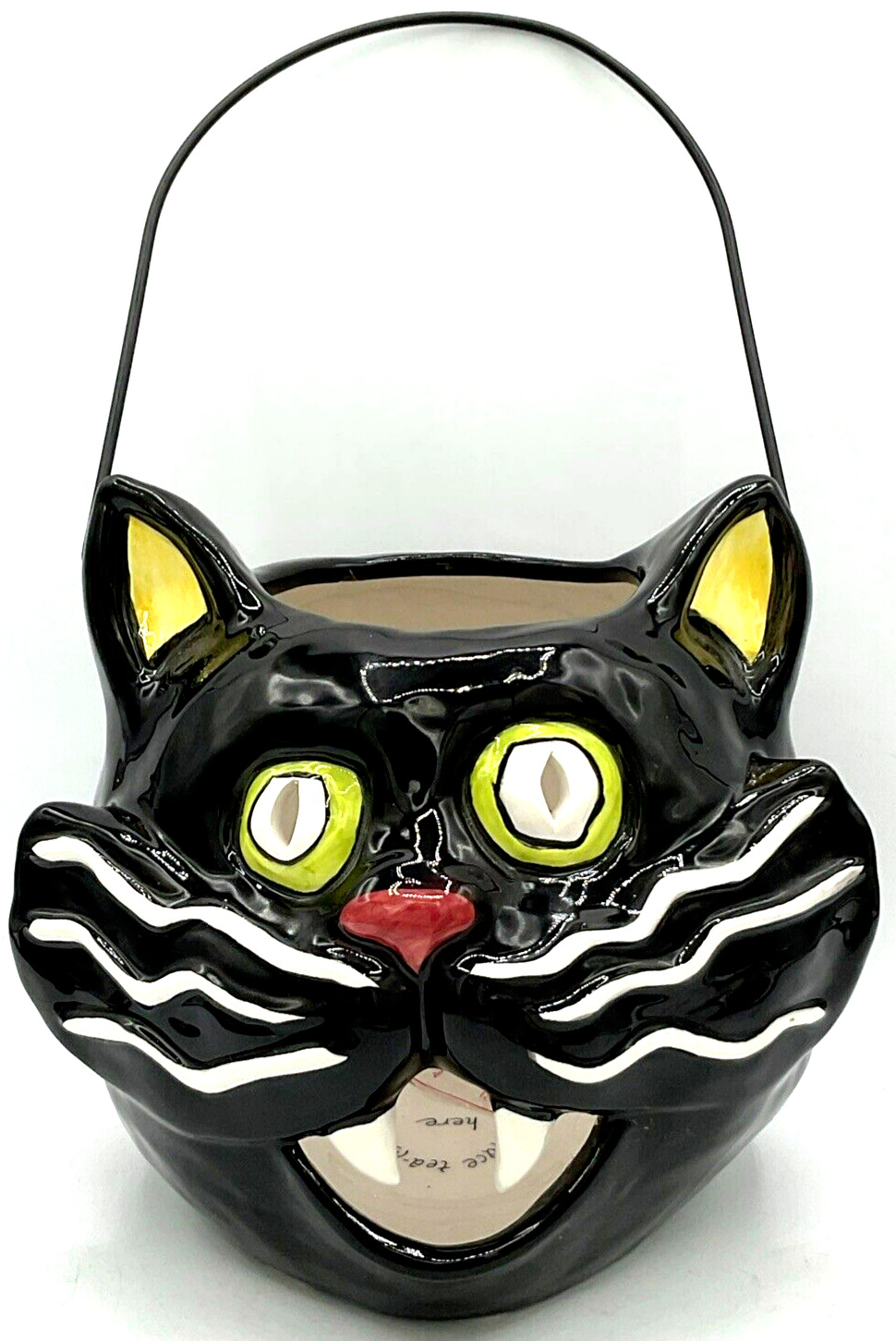 2017 Heather Goldmine Blue Sky Ceramic Black Cat Tea Light Holder Halloween