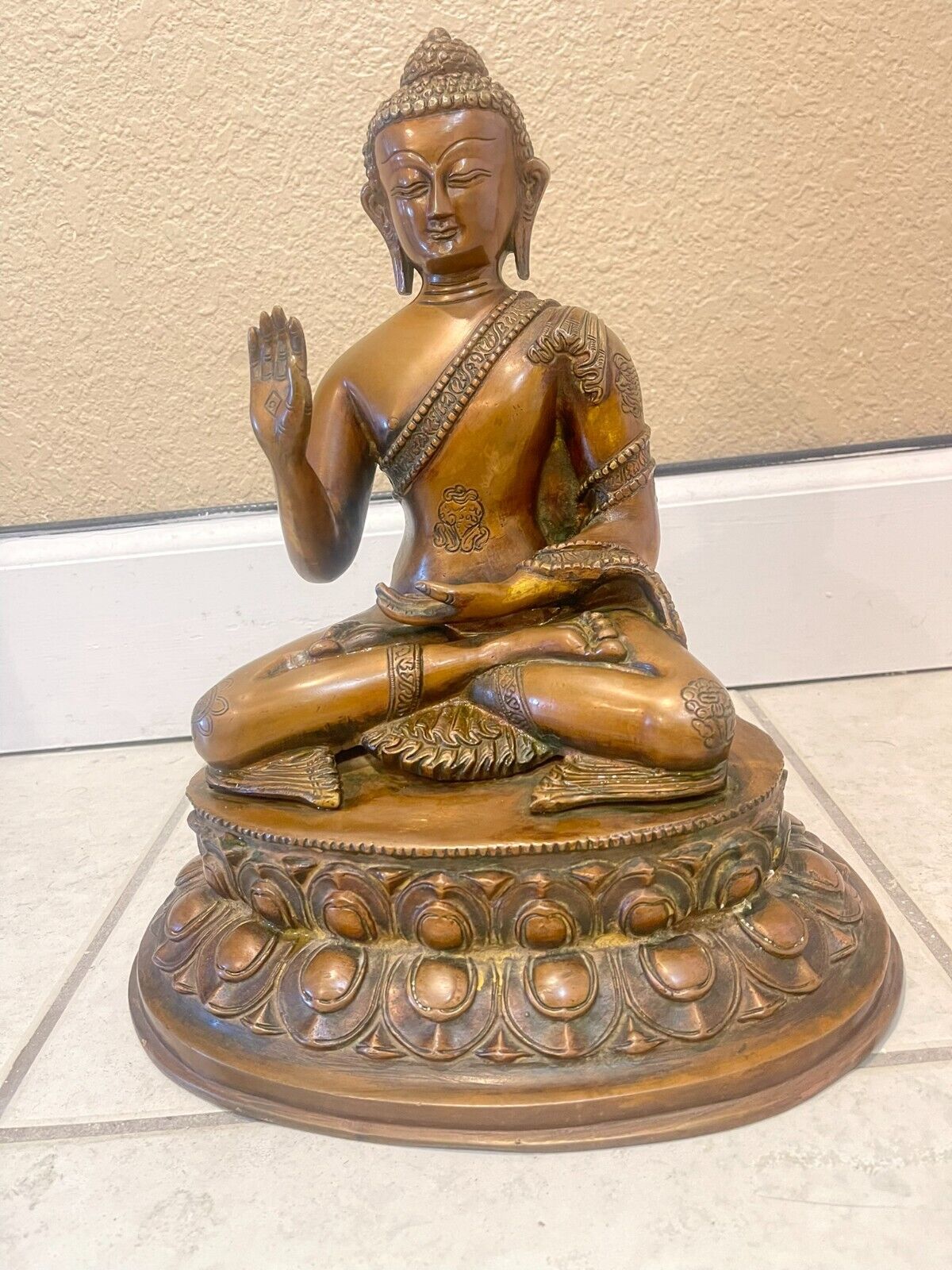 Brass Buddha Statue Antique Buddha Idol Sitting India heavy 14 pounds 16 inches