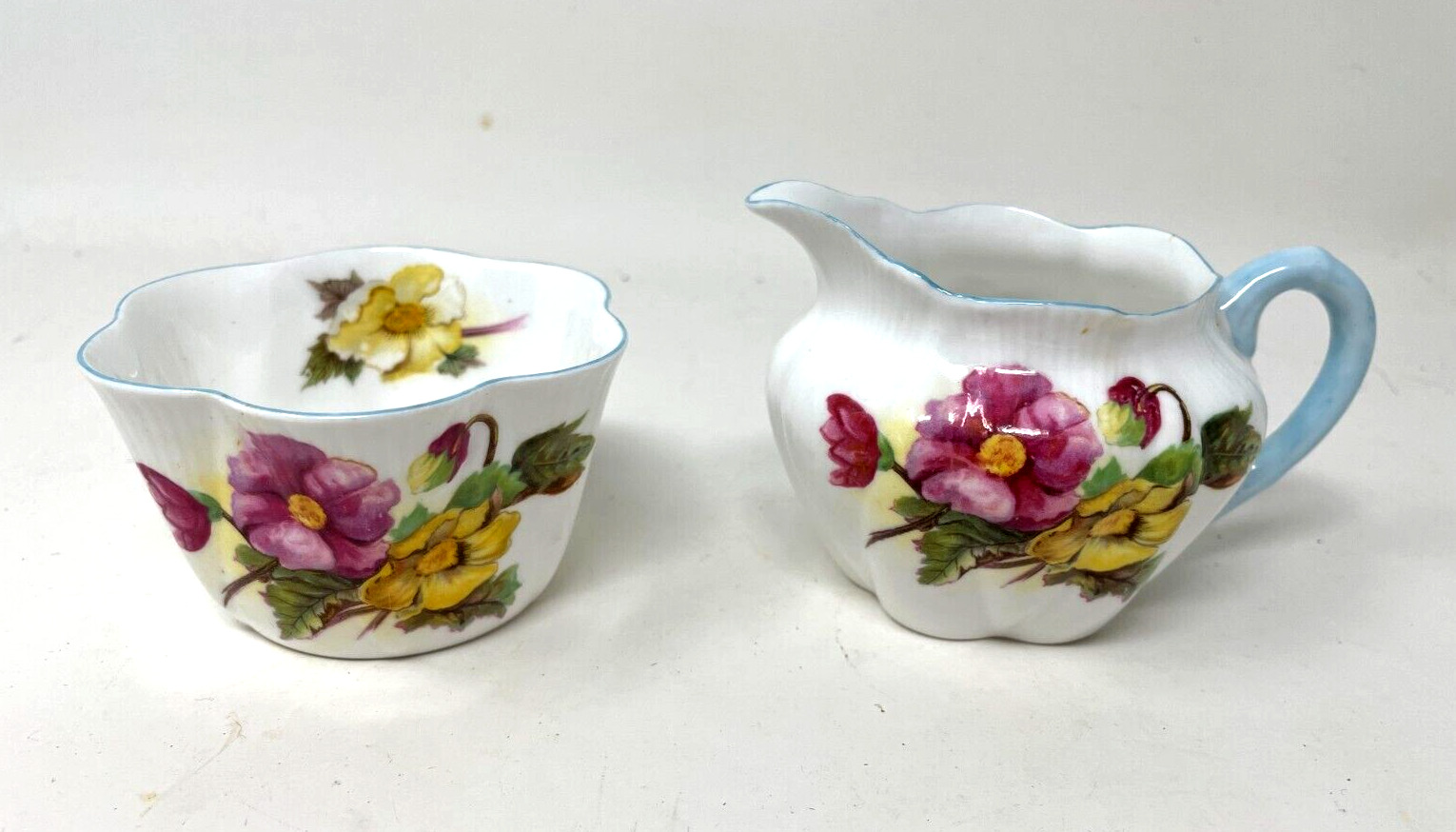 BEAUTIFUL Vintage Shelley China Begonia Creamer and Open Sugar Bowl