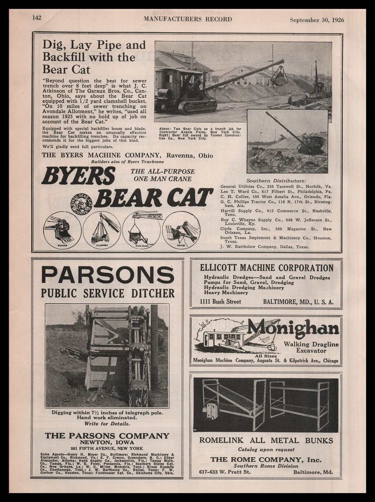 1926 Byers Machine Ravenna Ohio Photo One Man Crane Garaux Bros. Canton Print Ad