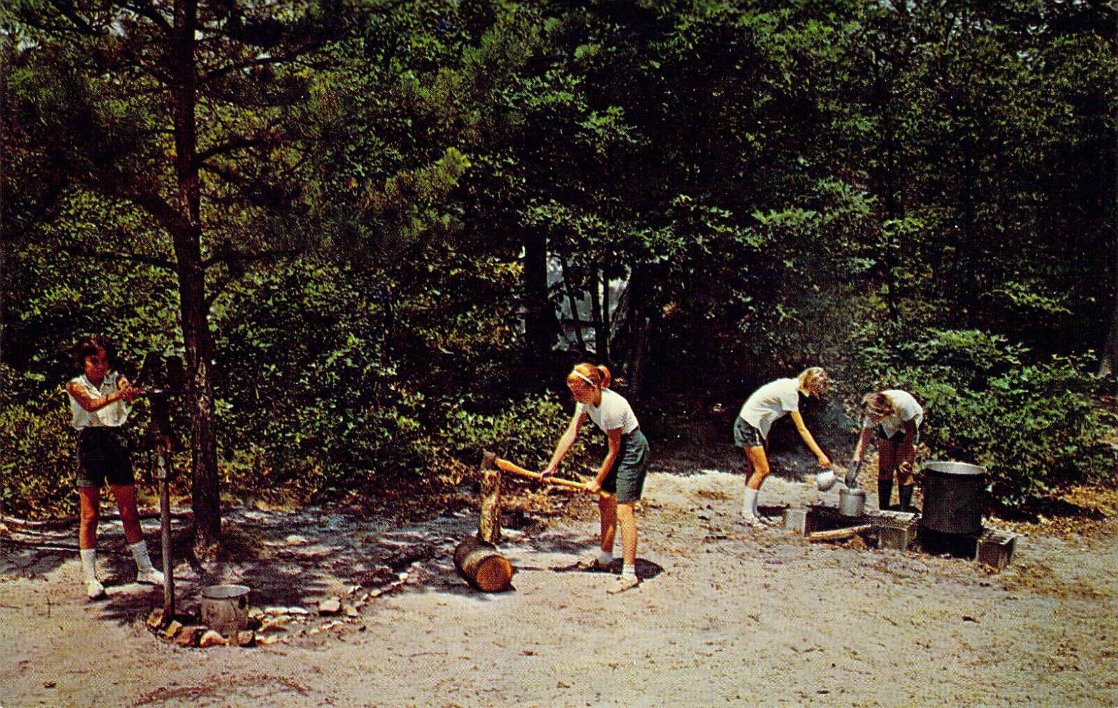 1963 NY LI Bayport Girl Scout Camp Edey Camp Fire Vintage  postcard A71