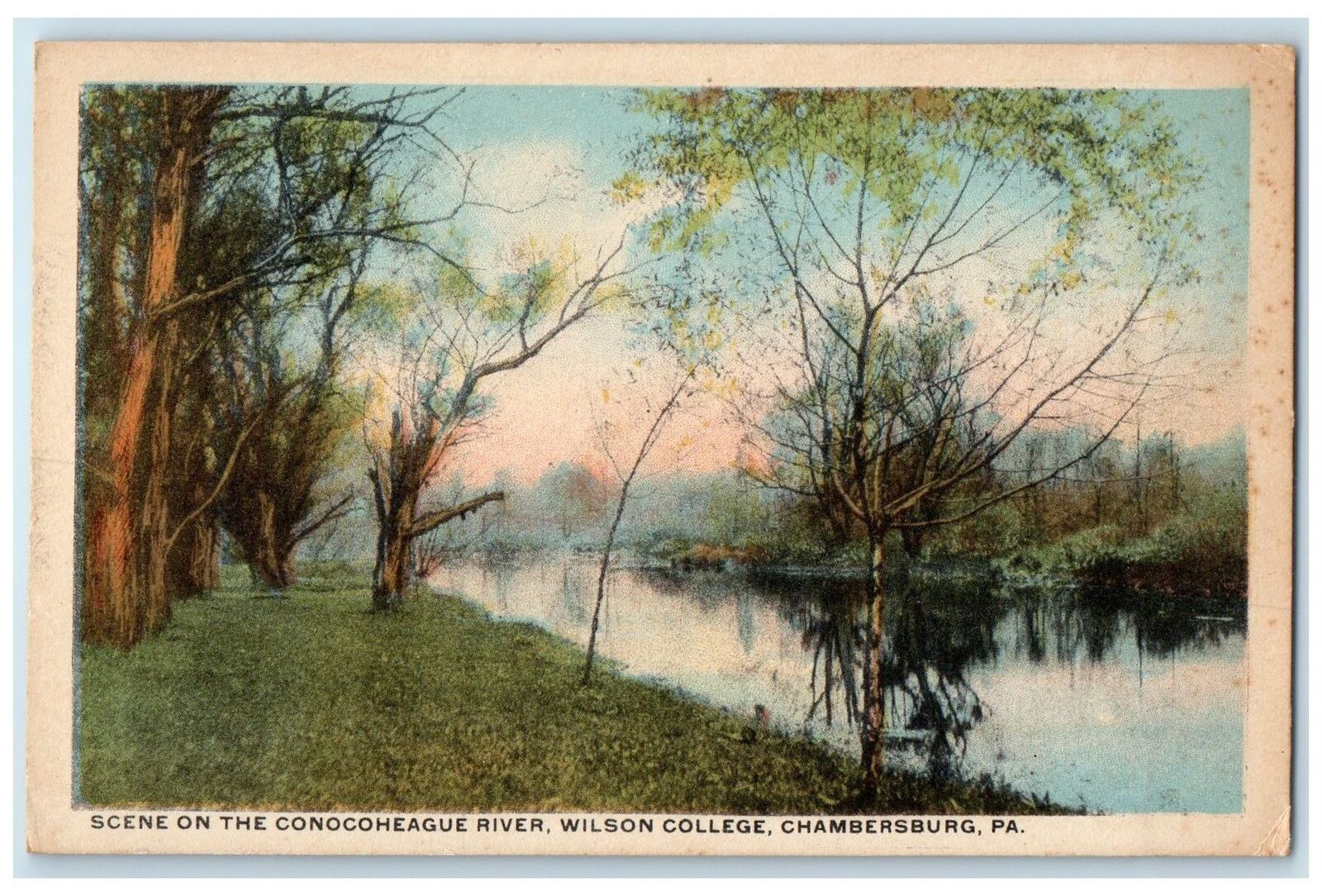 c1920s Conocoheague River Wilson College Chambersburg PA Unposted Trees Postcard