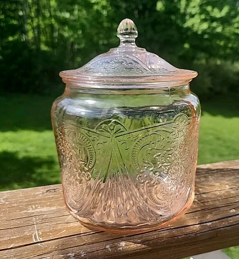 Anchor Hocking Royal Lace Pink Depression Glass Biscuit/Cookie Jar With Lid 