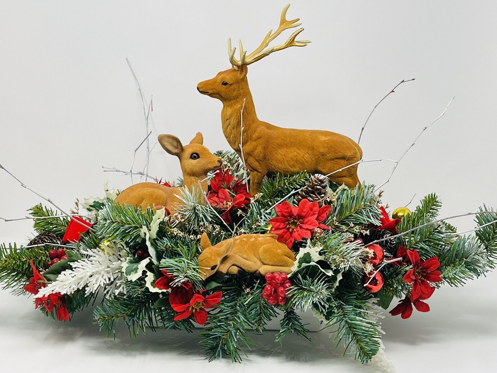 Vintage Kitschy Large 1970s Plastic Flocked Deer Christmas Centerpiece