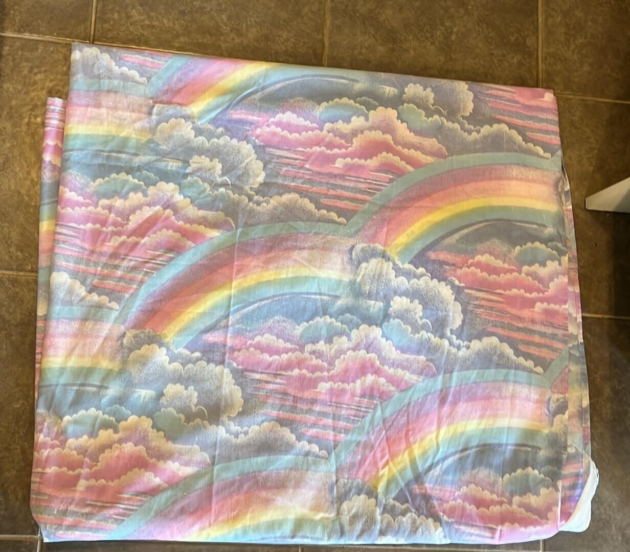 Vintage 1984 Rainbows and Clouds Full Size Fitted Bedsheet Rare