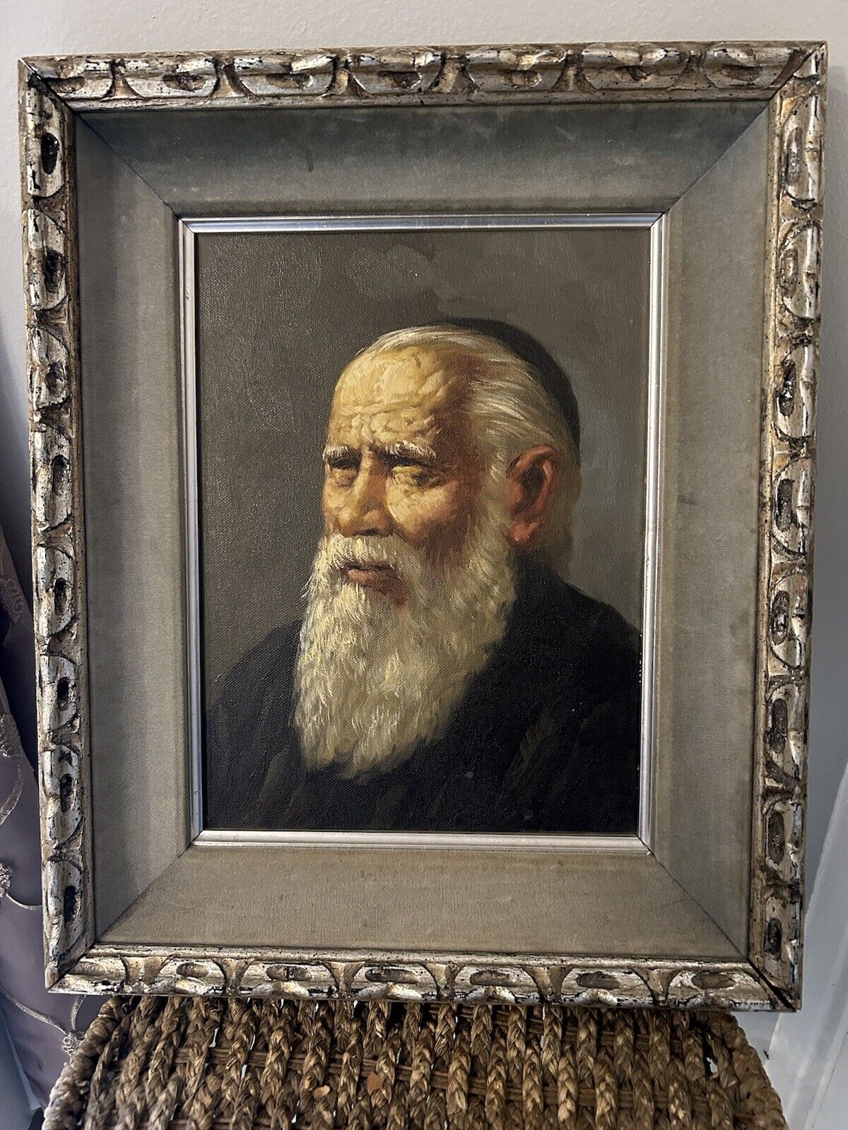 ANTIQUE OLD MASTER THE BLIND RABBI PORTRAIT OIL PAINTING SIGNED