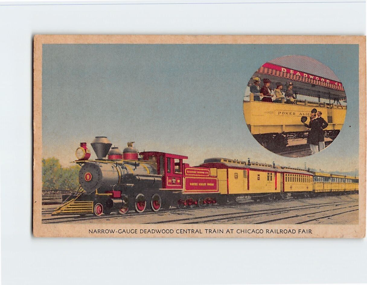 Postcard Narrow-Gauge Deadwood Central Train t Chicago Railroad Fair Illinois