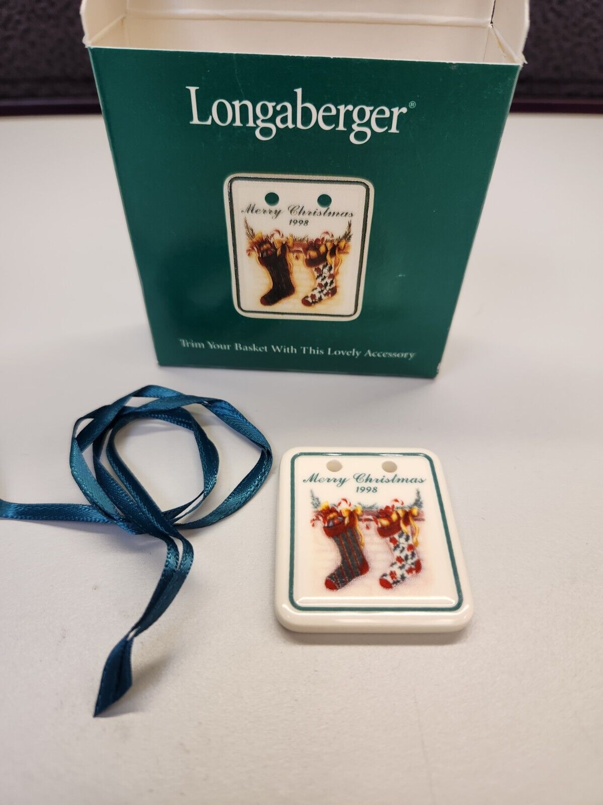 Longaberger 1998 Pottery Christmas Basket Tie On Stockings #33511 NEW In BOX