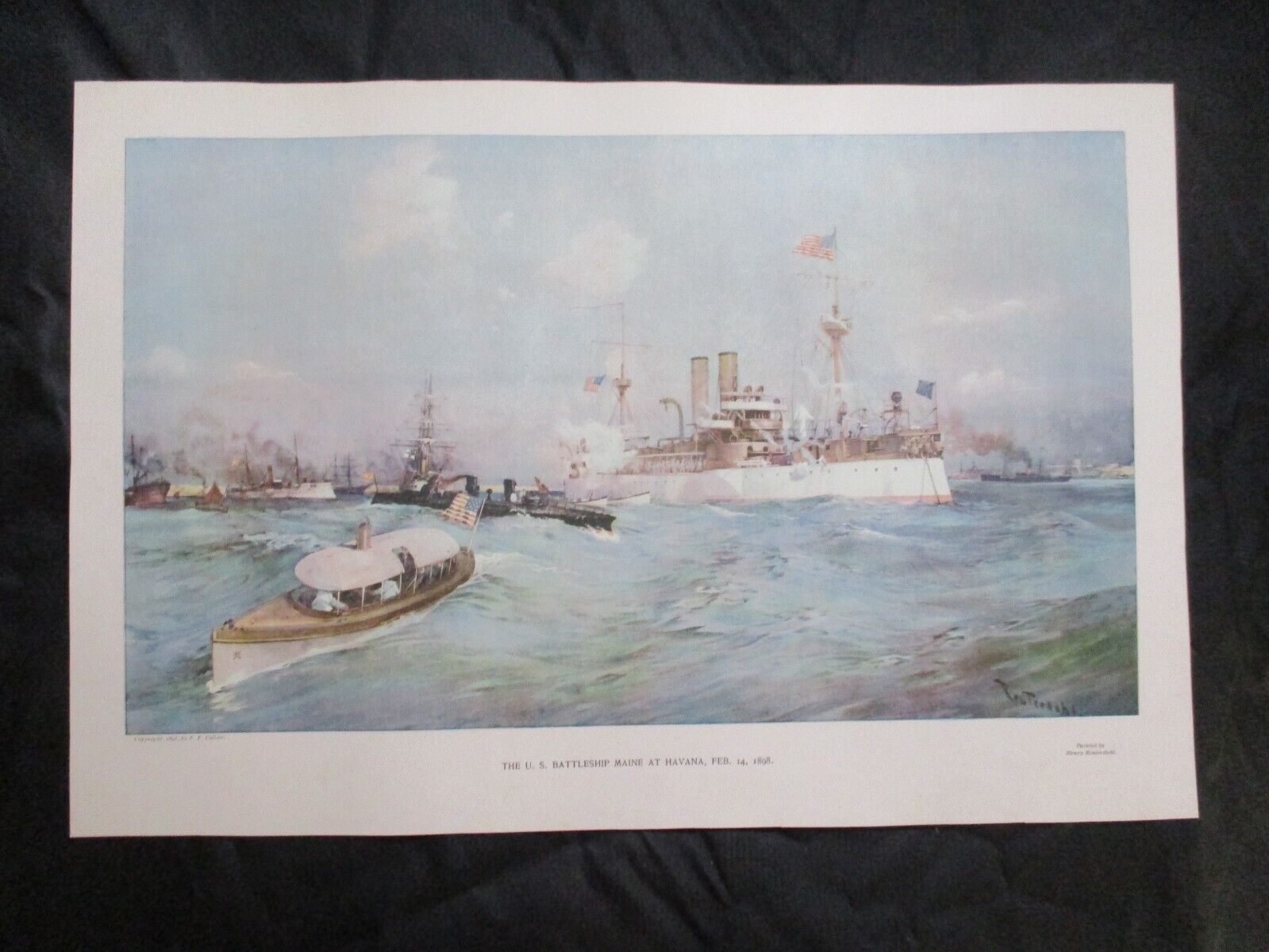 1899 Spanish American War Print - U.S. Battleship Maine at Havana Harbor, Cuba