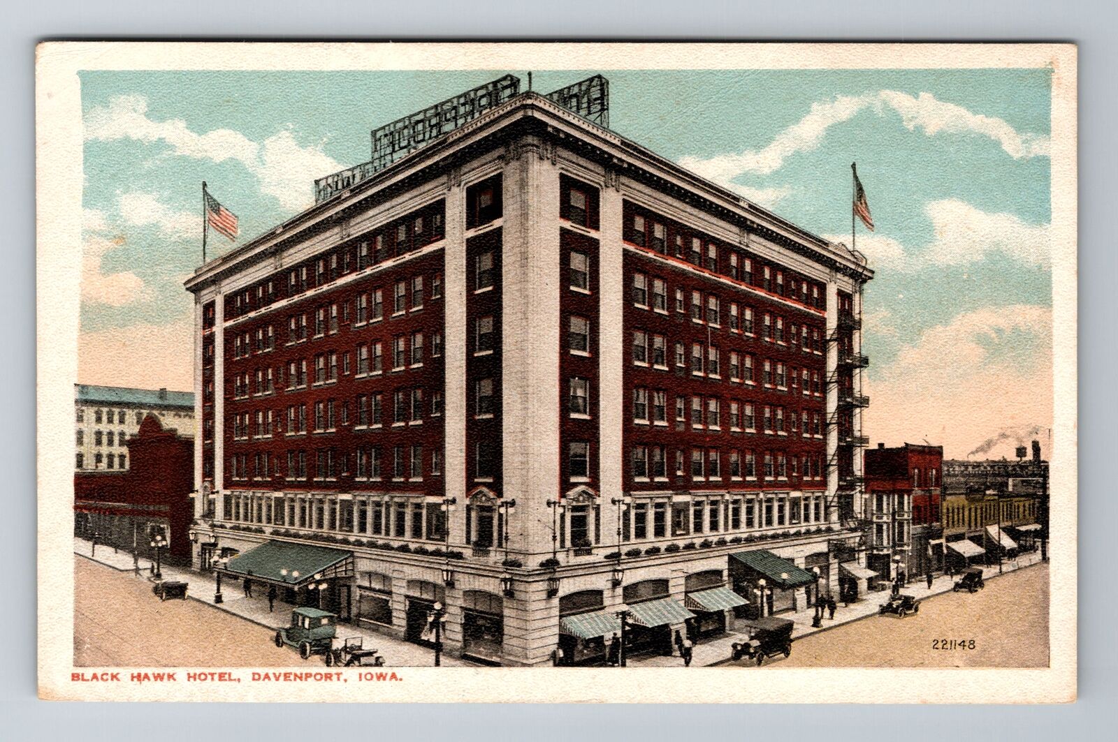Davenport IA-Iowa, Blackhawk Hotel, Advertising, Antique Vintage Postcard
