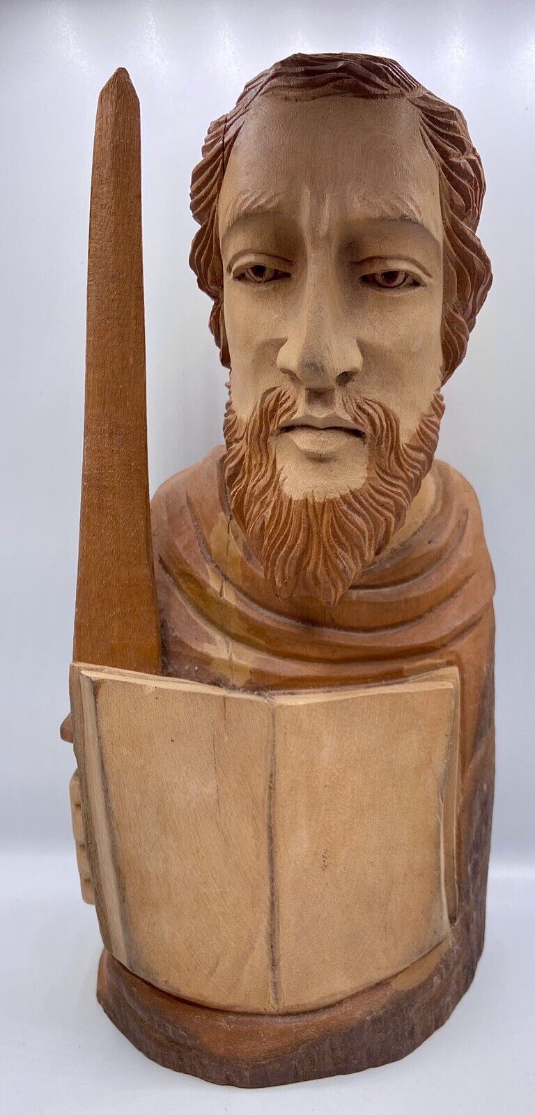 Hand Carved Vintage Wooden Saint Paul the Apostle 10” Statue. Rare