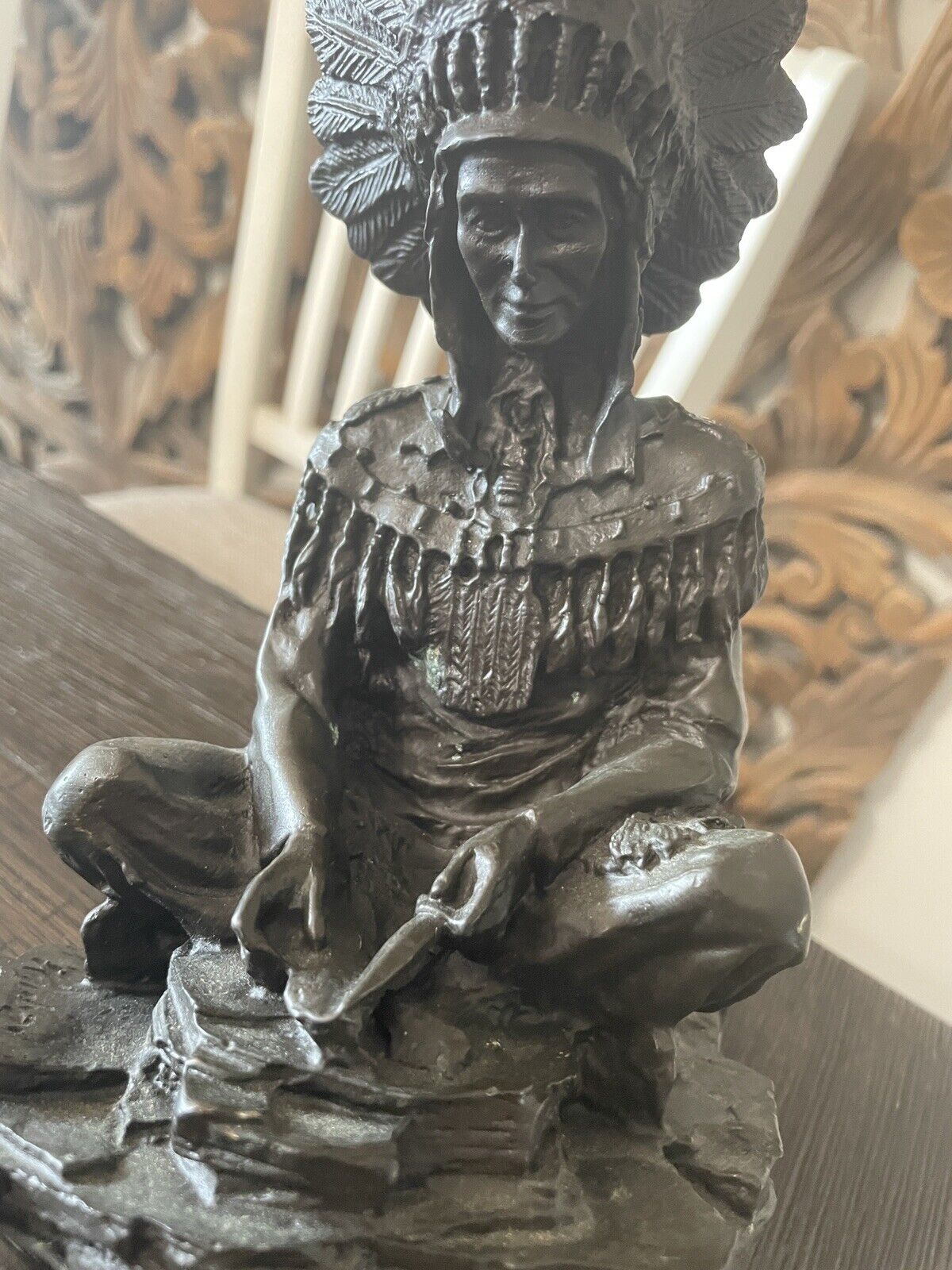 9” Vtg Bronze SIGNED KAUBA Native American Sculpture 