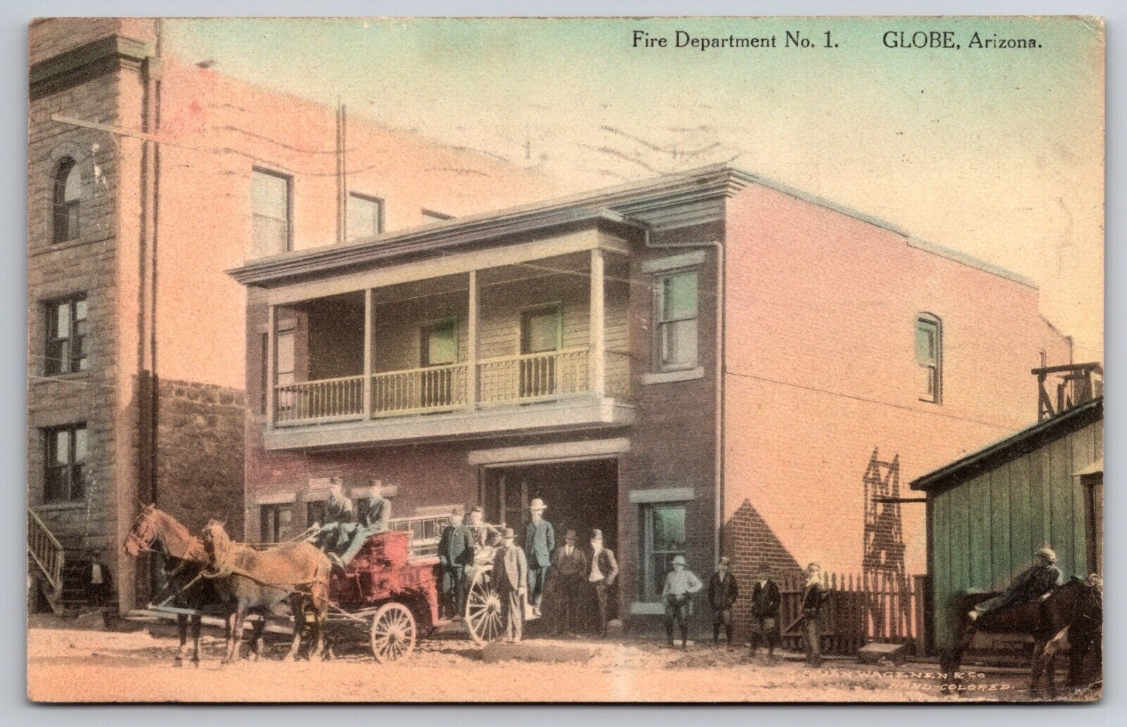 Fire Department No. 1 Globe Arizona Horse-Drawn Engine 1913 Postcard