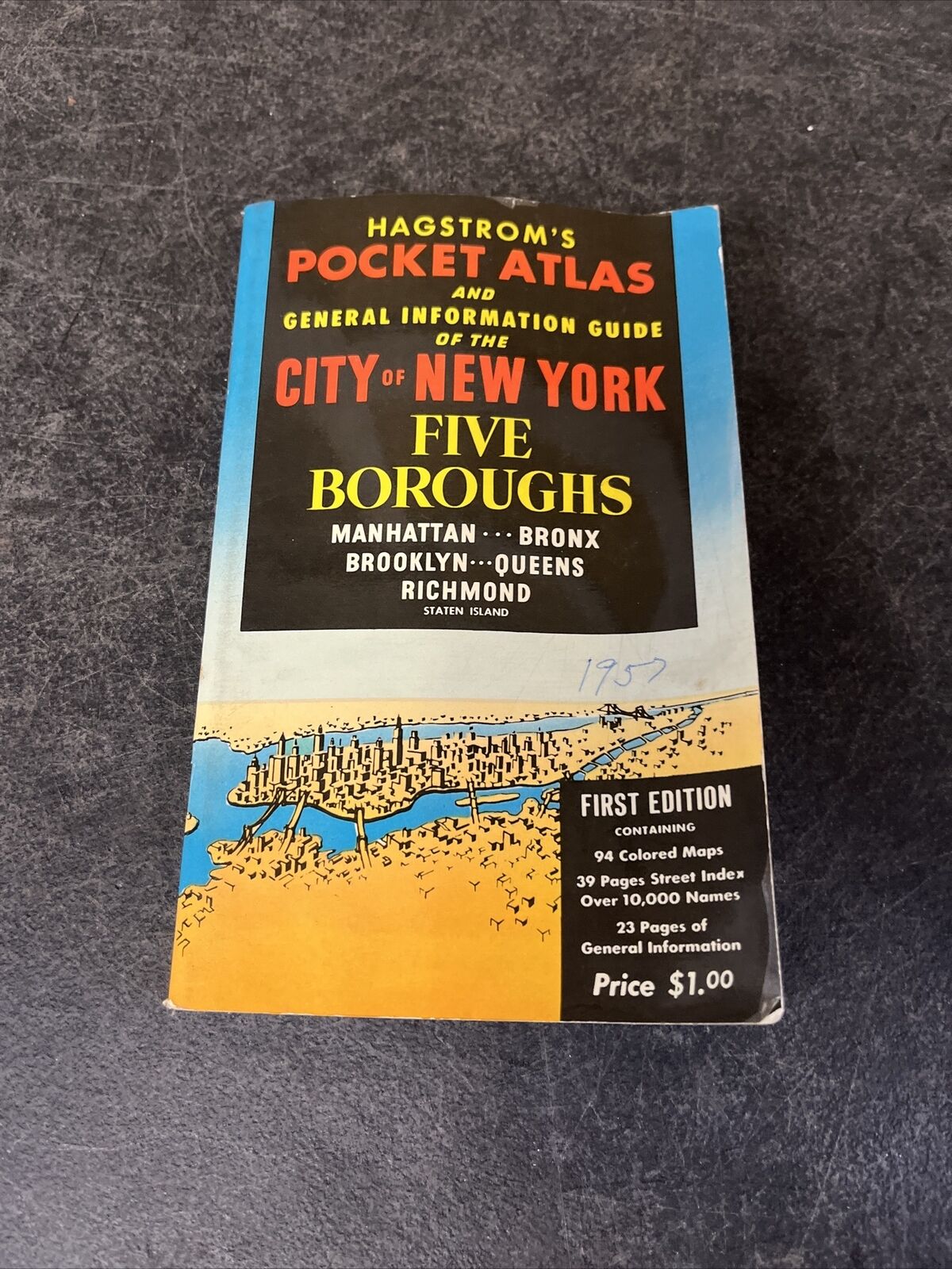 Vintage 1957 Hagstrom Pocket Atlas New York Five Boroughs - First Edition / A9