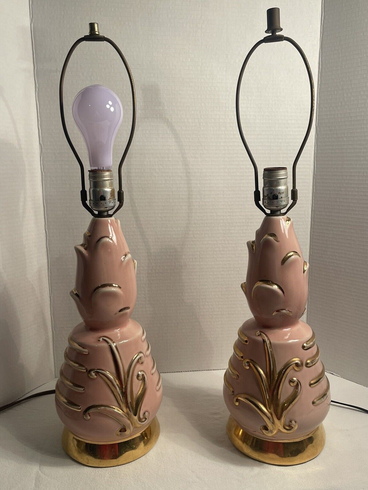 Pink and gold MCM ceramic lamps (pair)