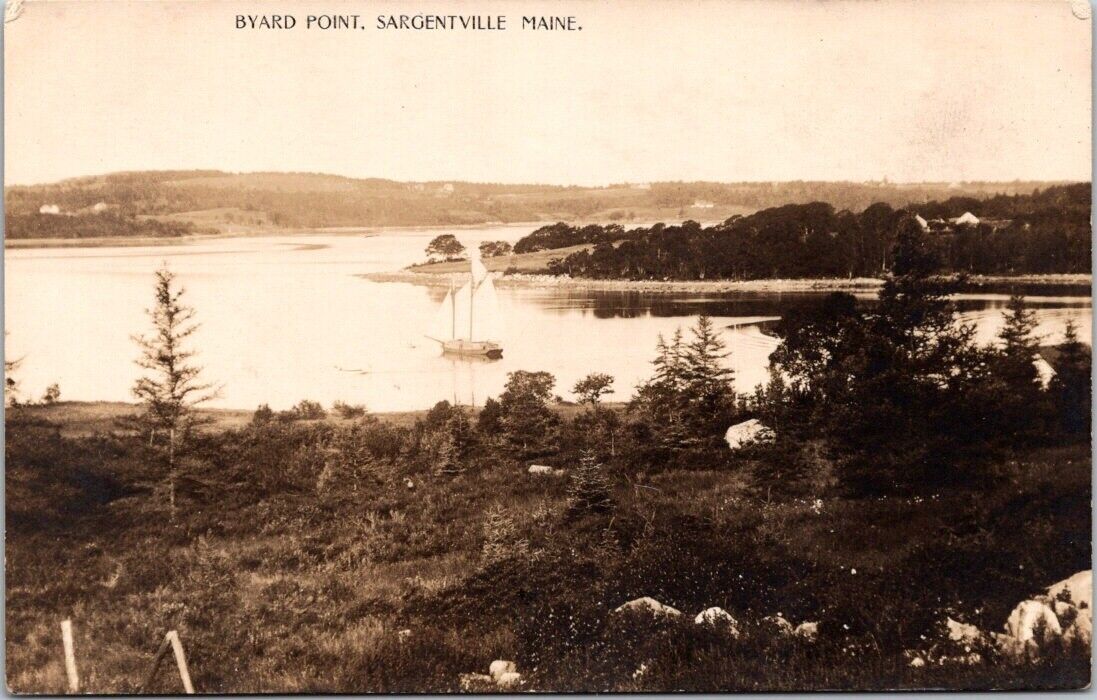RPPC Sargentville ME Byard Point Sailboat  Maine photo postcard IQ10