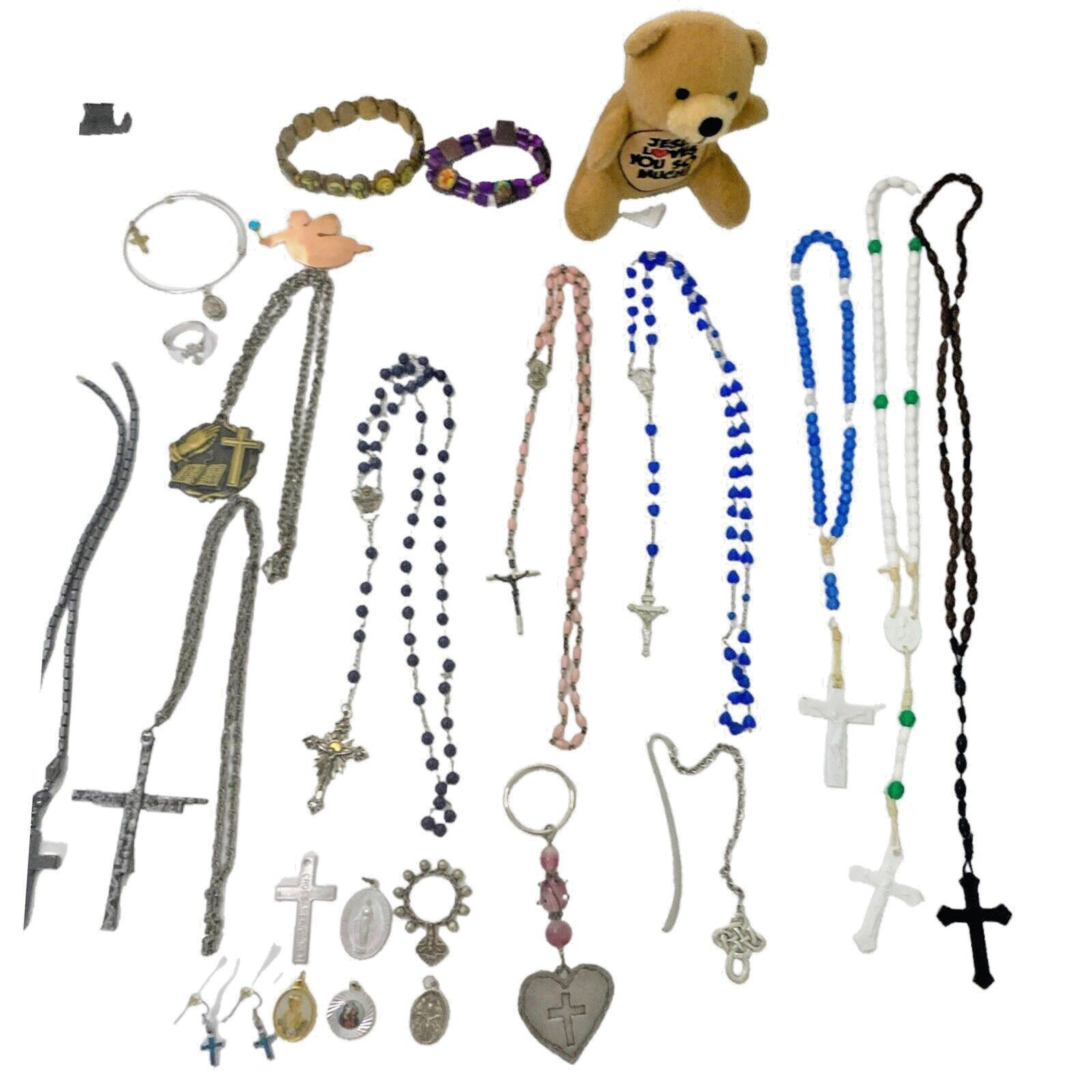 Vintage Religious Catholic Rosary Necklace Pins Jewelry lot