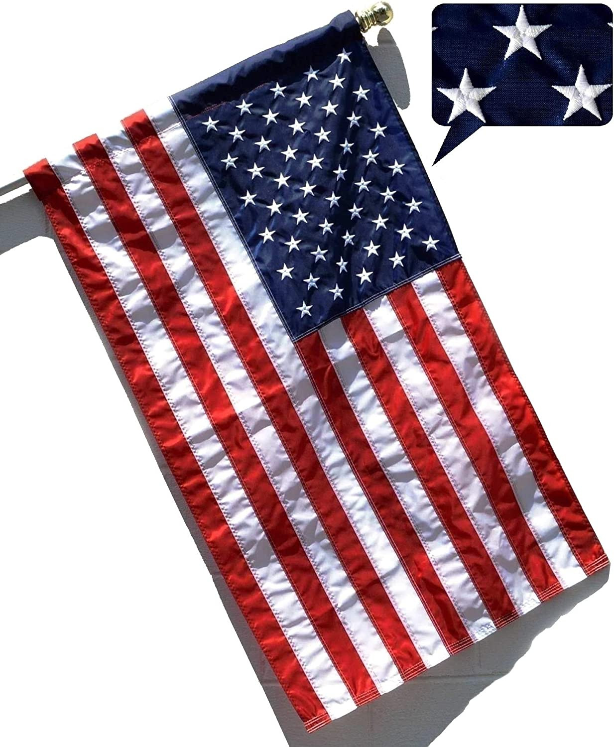 - 3X5 FT American Flag (Pole Sleeve) (Embroidered Stars, Sewn Stripes) Outdoor S