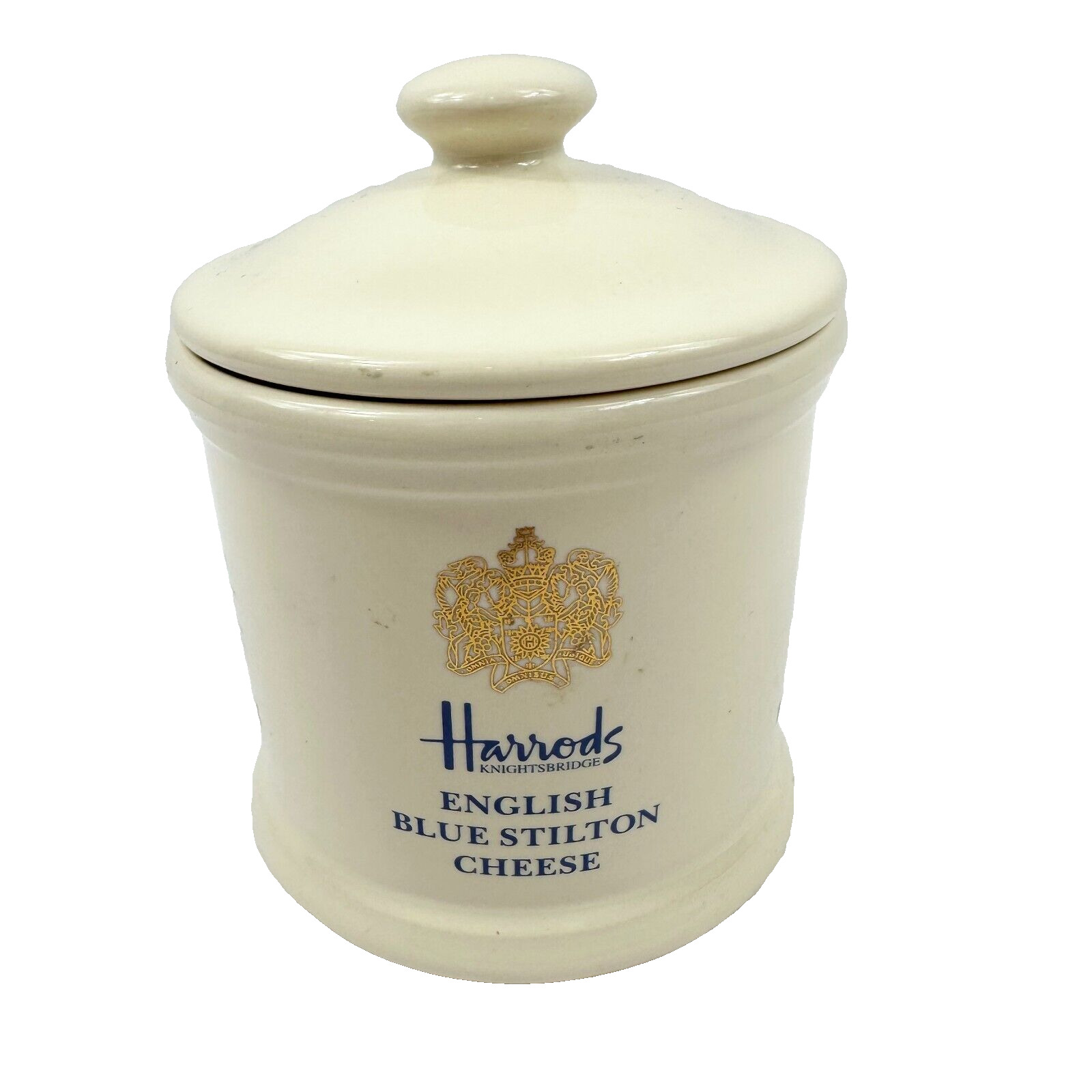 Harrods Knightsbridge Vintage Porcelain Pot Jar Lid English Blue Stilton Cheese