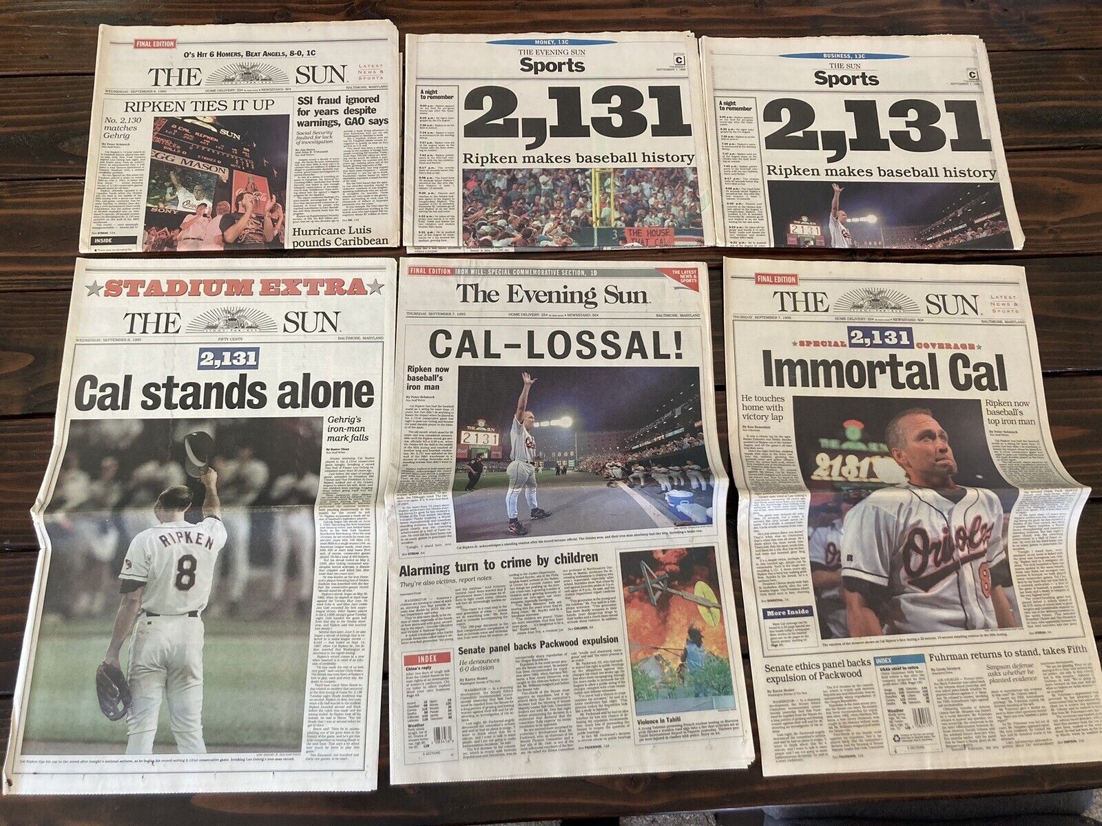 Baltimore Orioles The SUN NEWSPAPER Immortal Cal Ripken 2131 Game Record Lot
