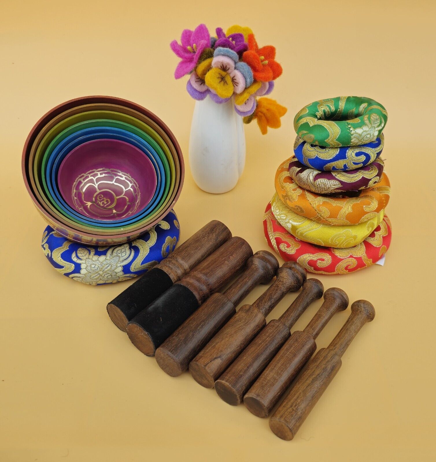 Seven Color Chakra Tibetan Singing Bowls Set - 7 pieces healing set - Great use