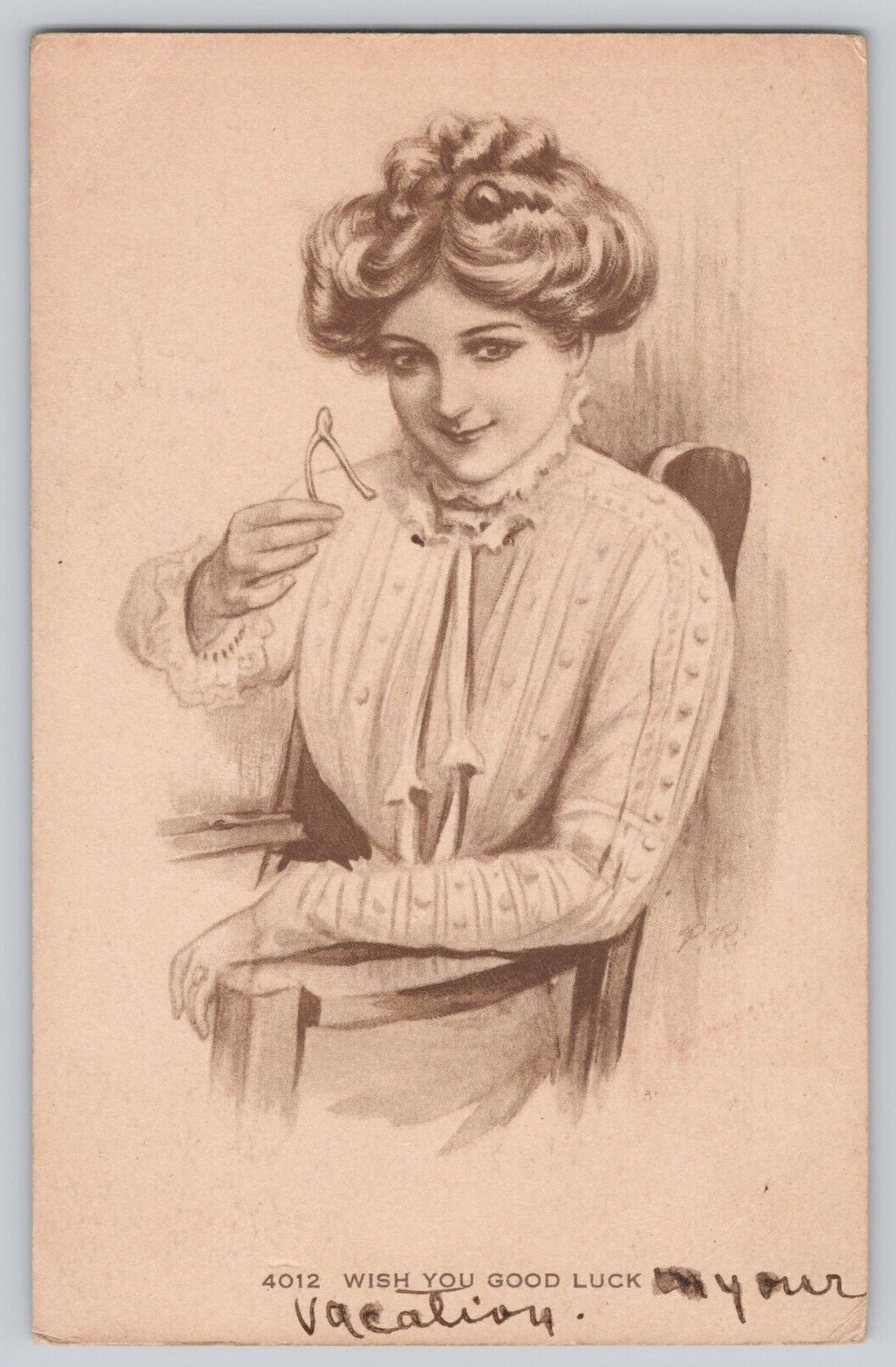 Postcard Vintage Greetings Pretty Lady c 1910