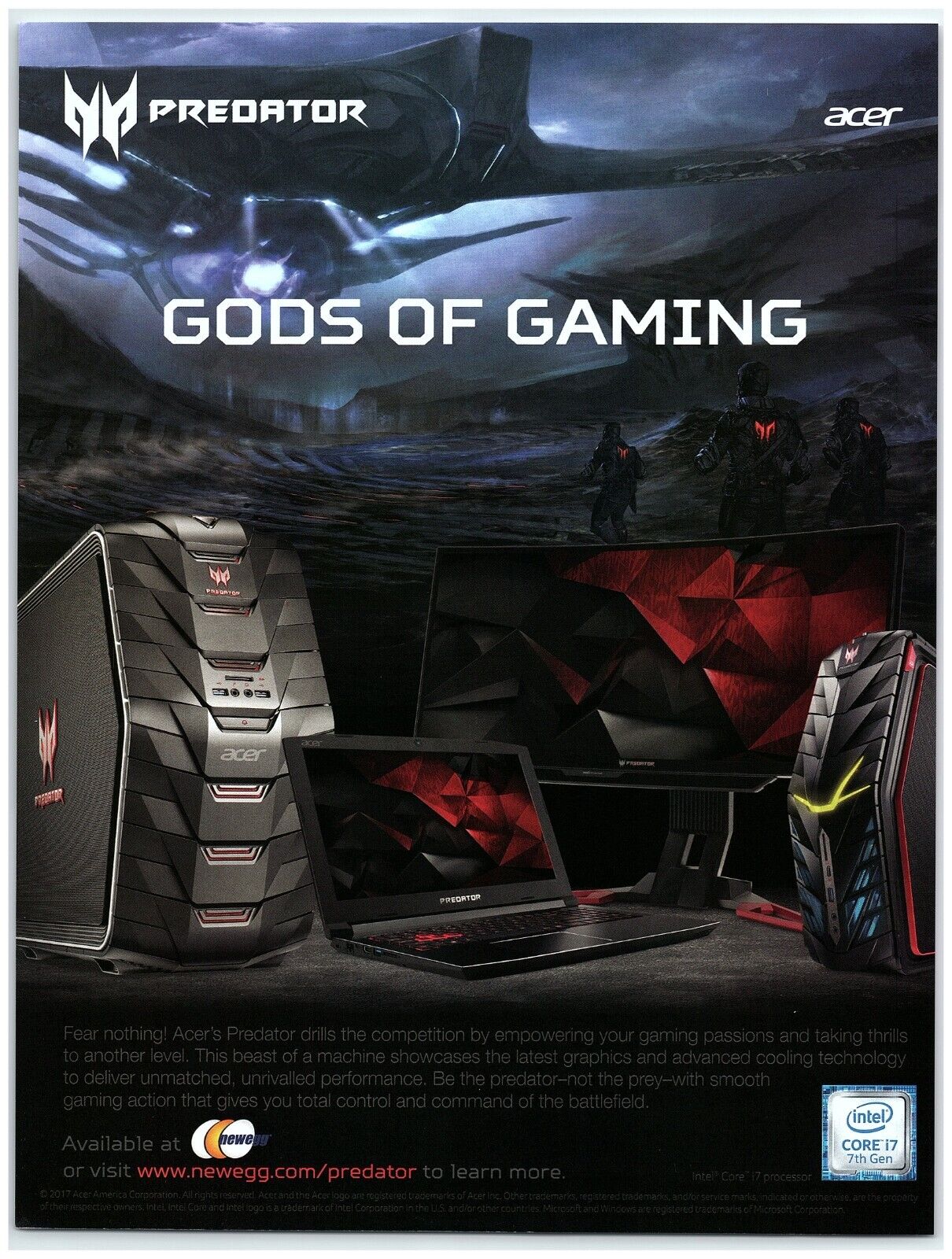 2017 Acer Predator Computers Print Ad, Gods Of Gaming Intel Core i7 Spacecraft