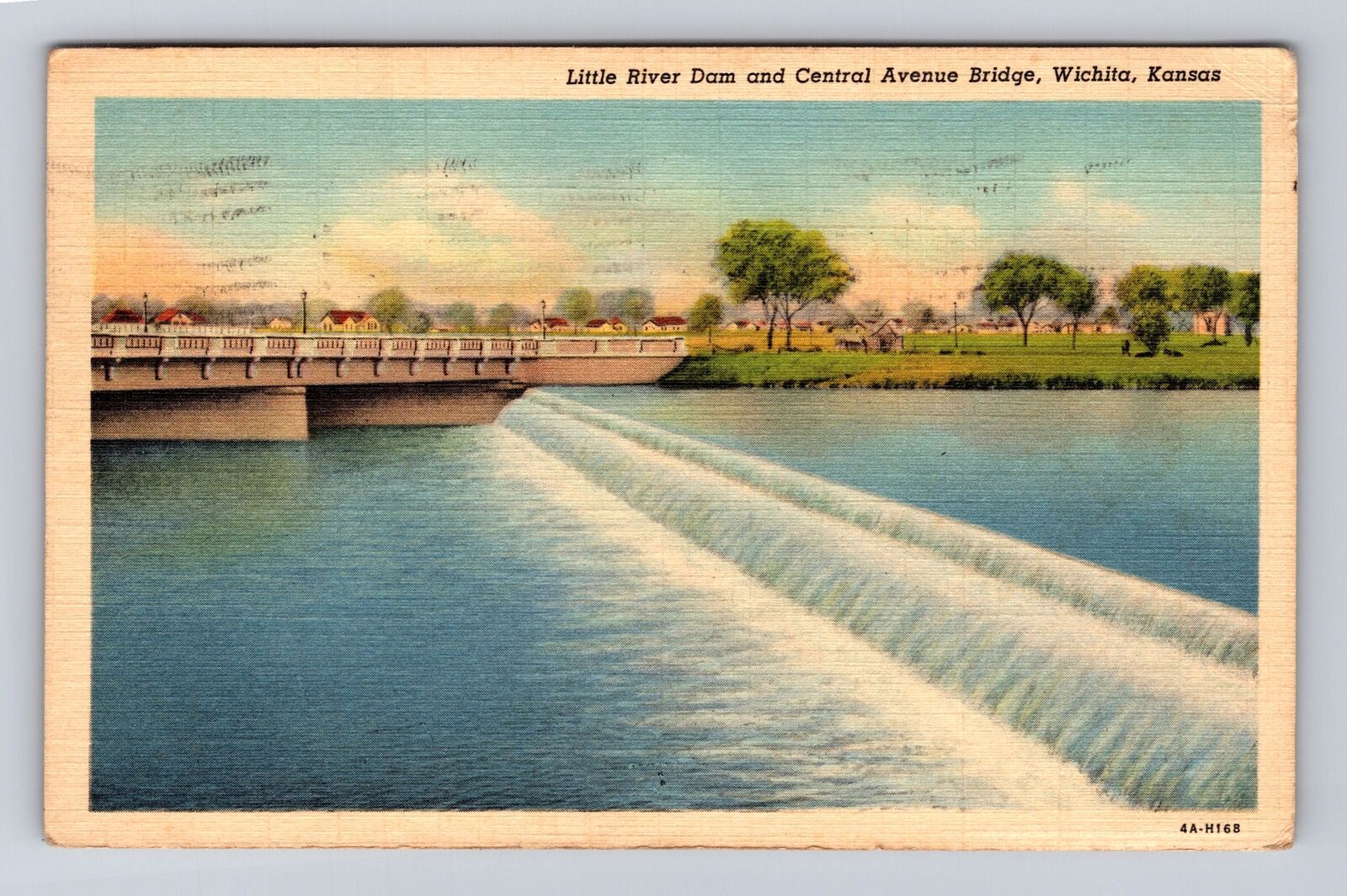 Wichita KS-Kansas, Little River Dam Avenue Bridge, Vintage c1942 Postcard
