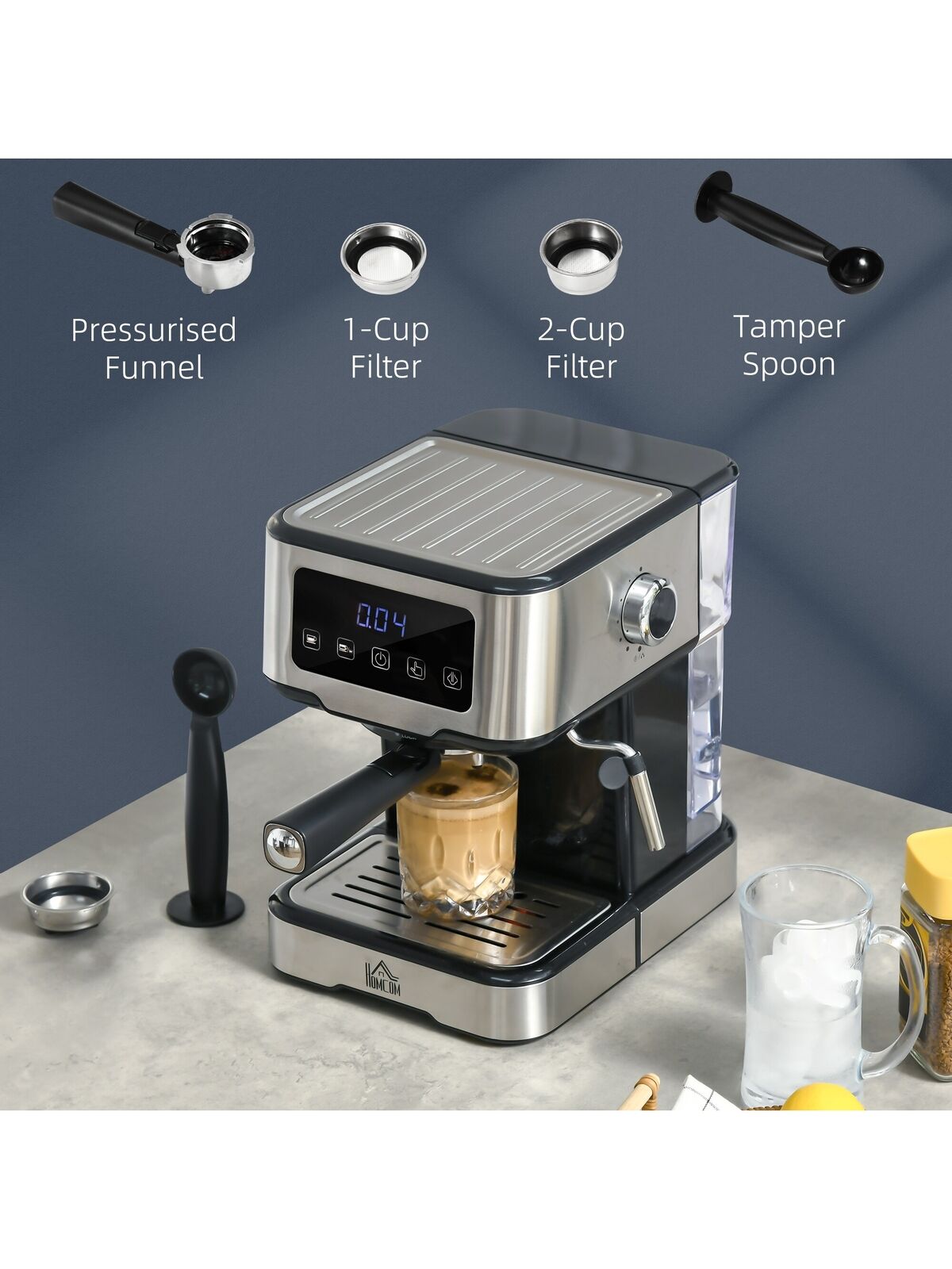 HOMCOM Espresso Machine with Milk Frother Wand 15-Bar Pump Coffee Maker Latte