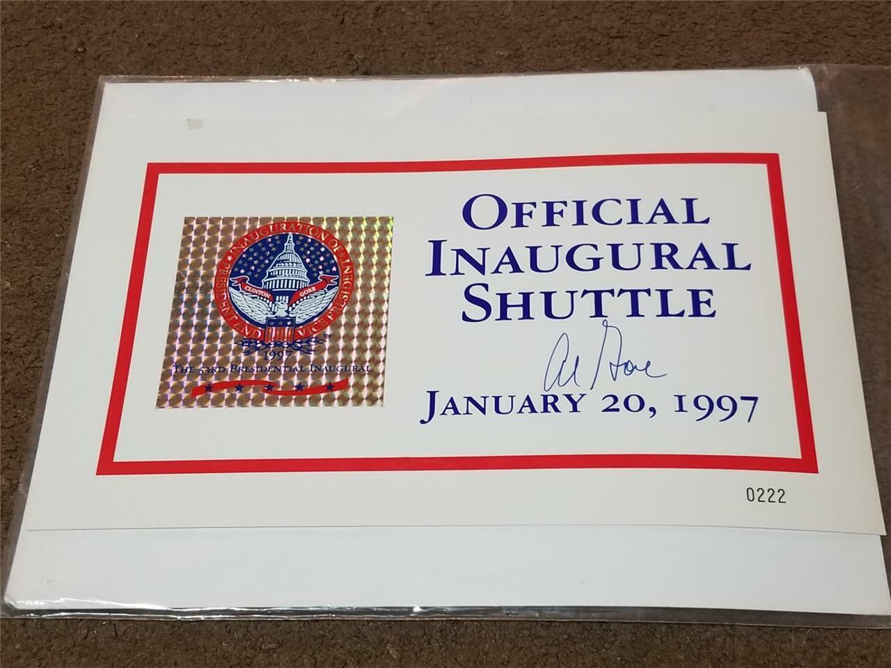 1997 Bill Clinton Inauguration Window Placard Al Gore Autographed Signed JSA COA