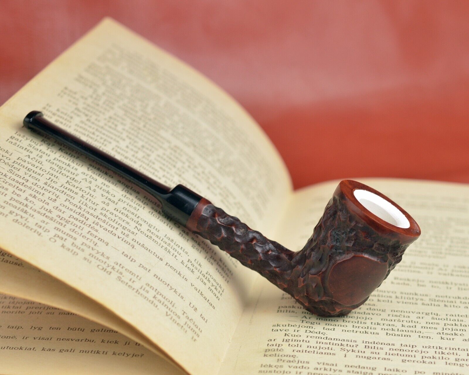 ORANGE RUSTIC meerschaum lined straight dublin meerschaum lined tobacco pipe
