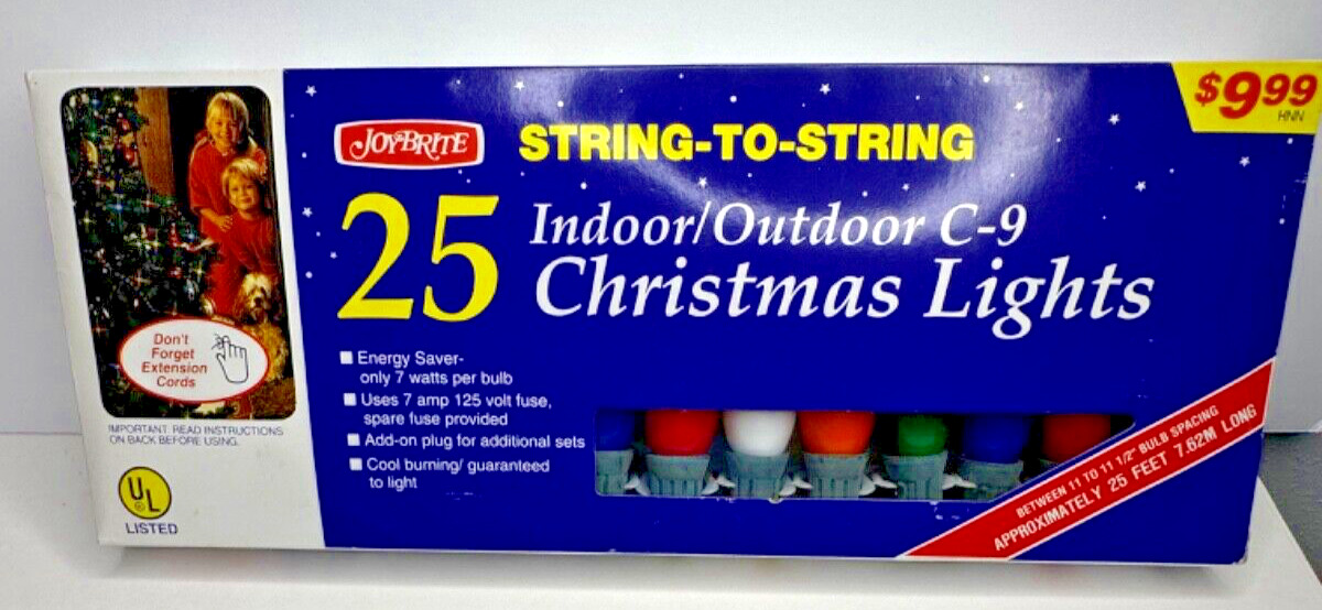 Vintage Joybrite String To String 25 Indoor/Outdoor C-7 Bulbs Christmas Lights