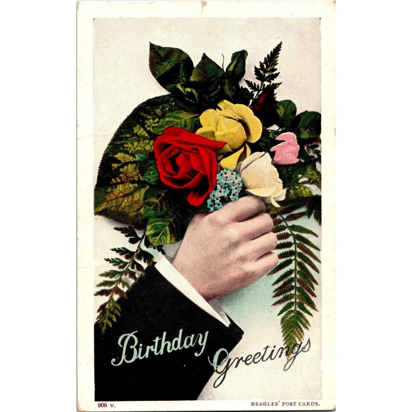 Vintage Postcard Birthday Greetings London 1909 Beagles\' Post Cards Flower Roses