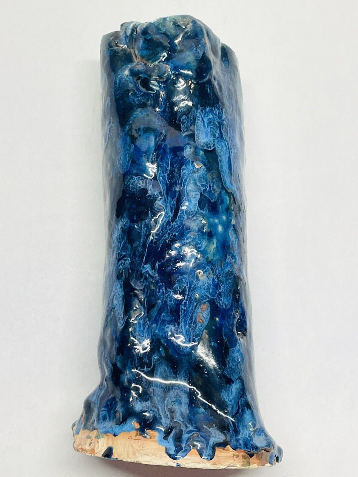 Vintage Handmade Ceramic Vase 90s Blue Marble Ocean 12” X 5” Boho Cottagecore