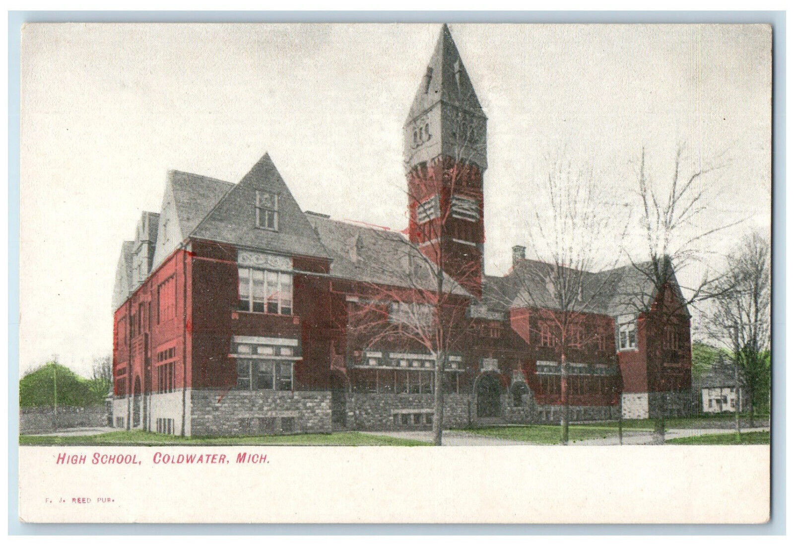 c1905 High School Building at Coldwater Michigan MI Unposted Antique Postcard