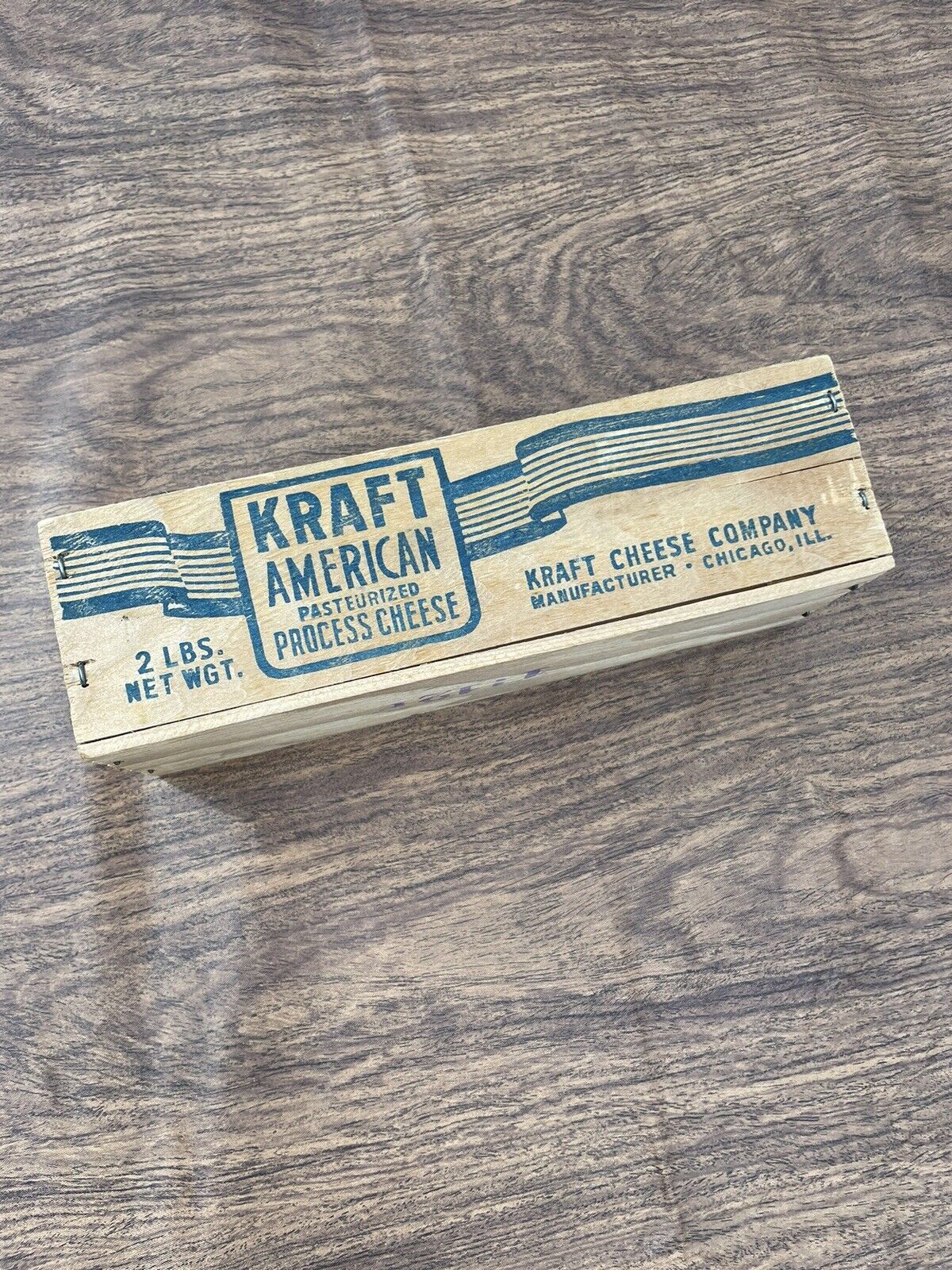 Vintage Wood Kraft American Process Cheese Box w/ Ribbon Logo 3 5/8x3 7/8x11 5/8